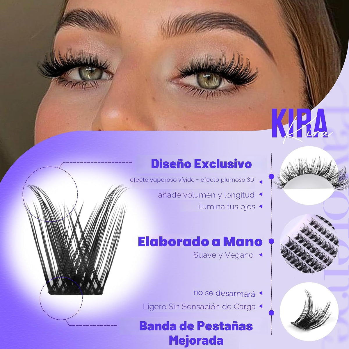 Pawotence Extensiones de pestañas en racimo Wispy Kira de 0.39 a 0....
