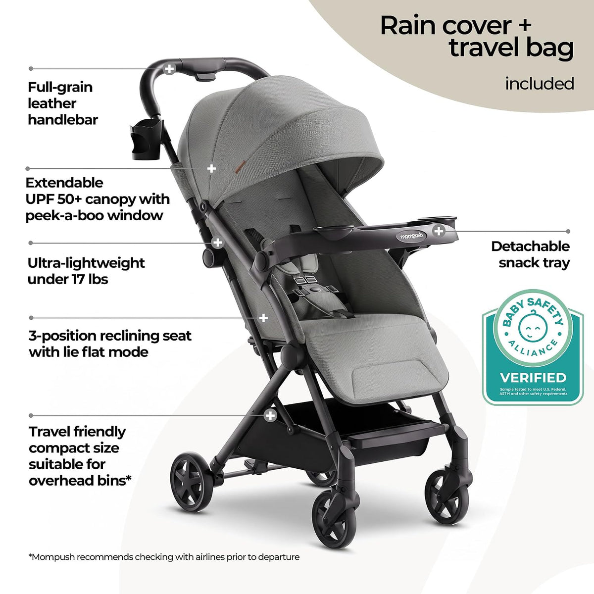 Mompush Lithe V2 Cochecito de Viaje Ligero, Cochecito de Bebé Compa...