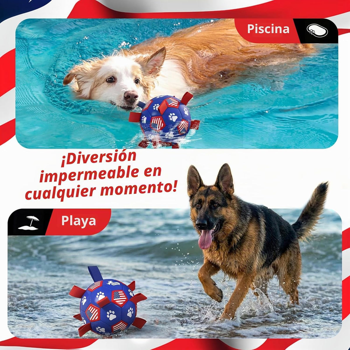 QDAN Juguetes para perros, pelota de fútbol con correas, bolas dura...
