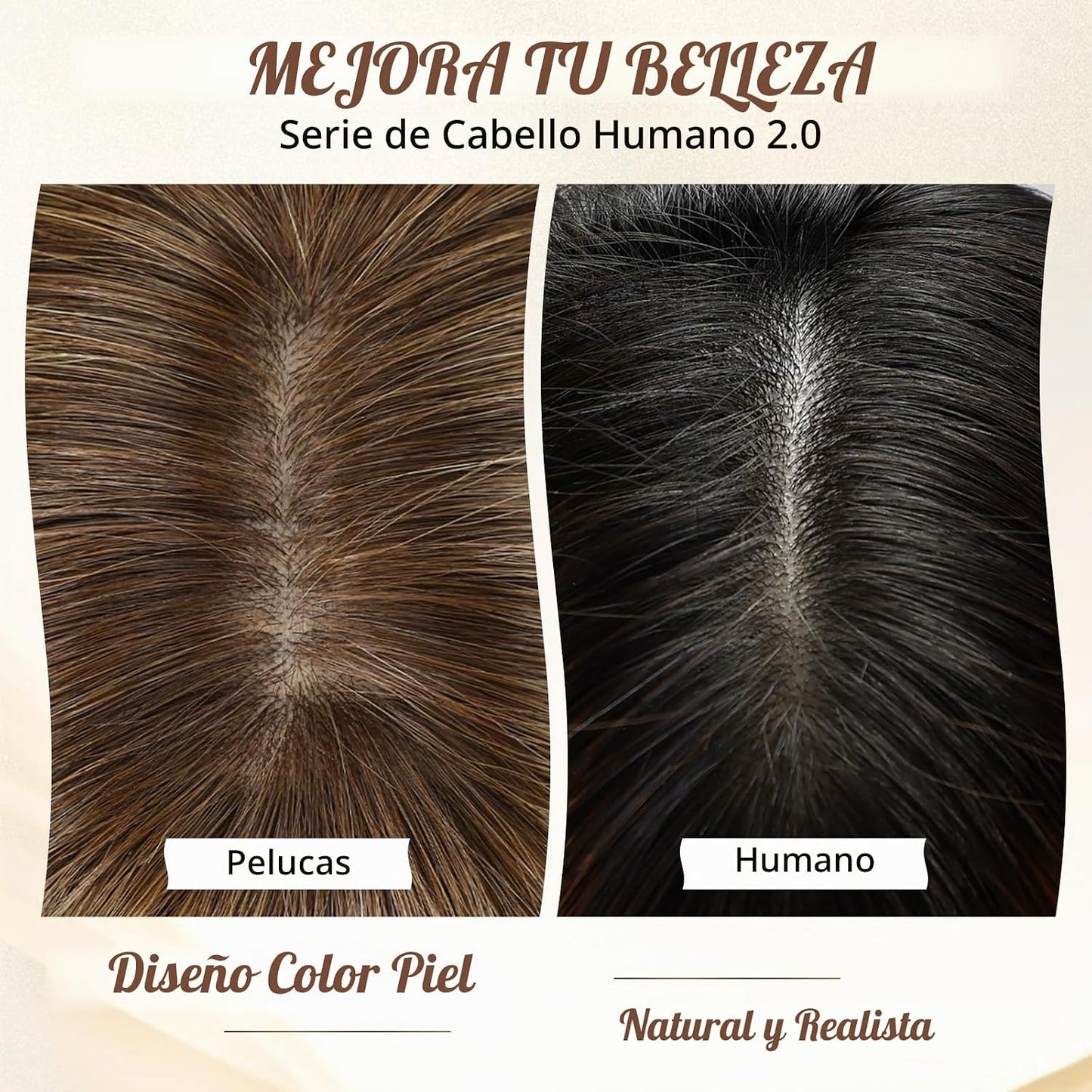 KKU Pelucas de cabello humano rubio mezclado con castaño de 16 pulg...