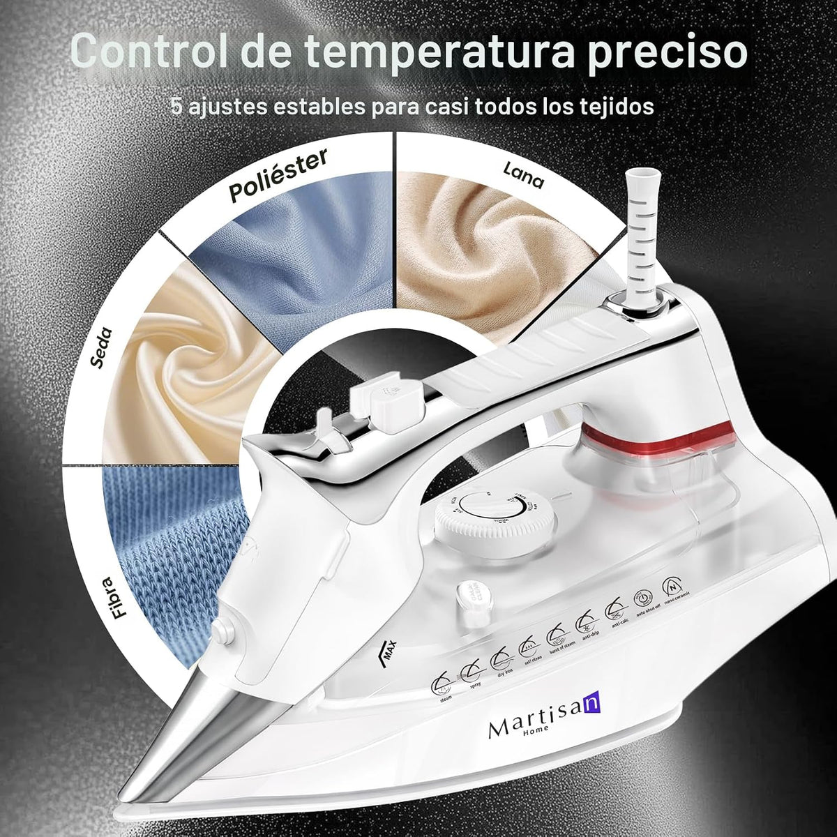 Martisan Plancha de vapor para ropa, 1800 W, suela de nano cerámica...
