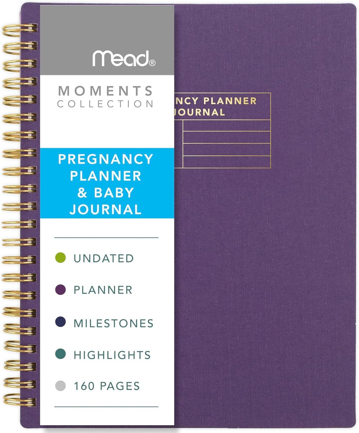 Mead Moments XC0077F - Agenda de embarazo sin fecha y diario para b...