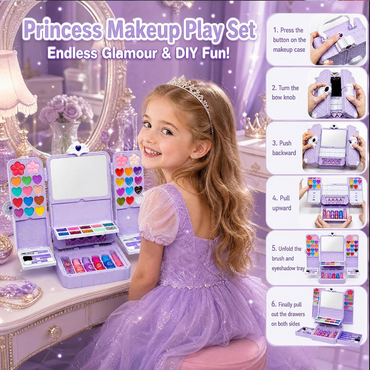 Kit de maquillaje infantil de 75 piezas para niñas, juego de maquil...