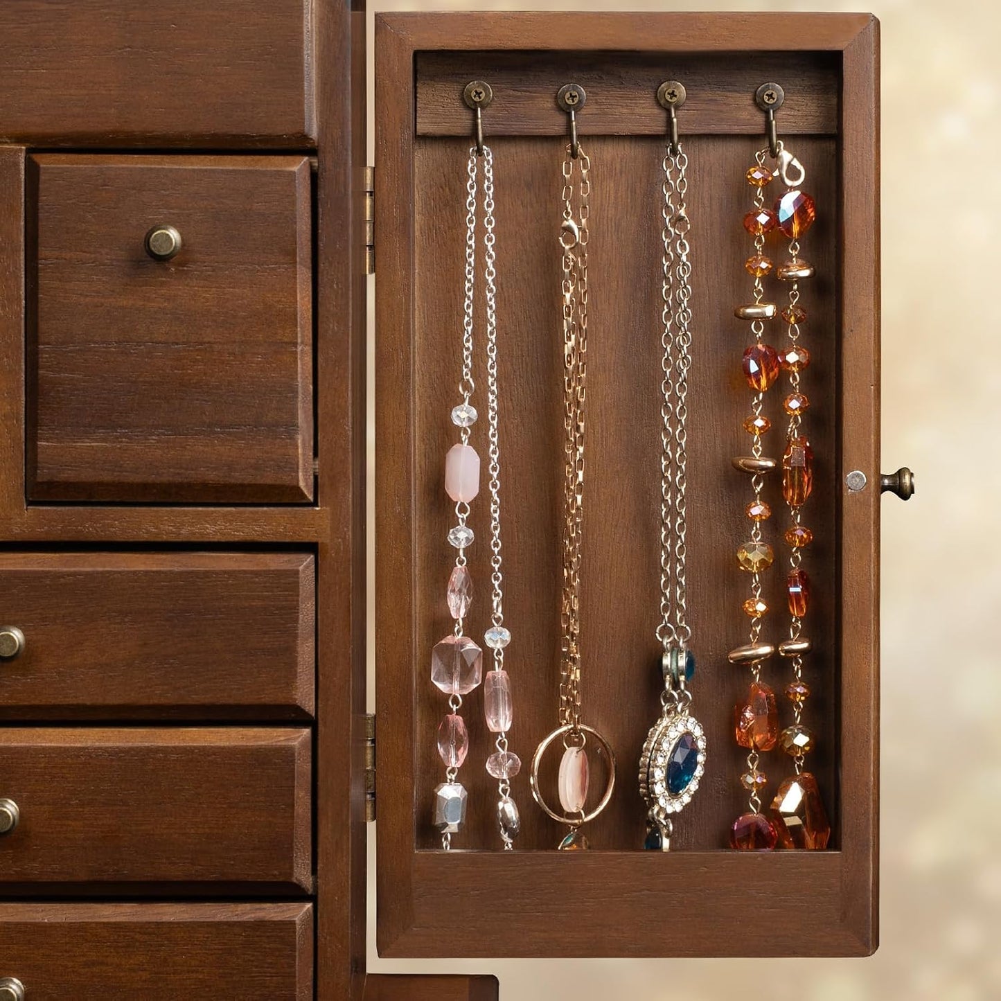 Yoimori Joyero para mujer, joyero de madera rústica y organizadores...