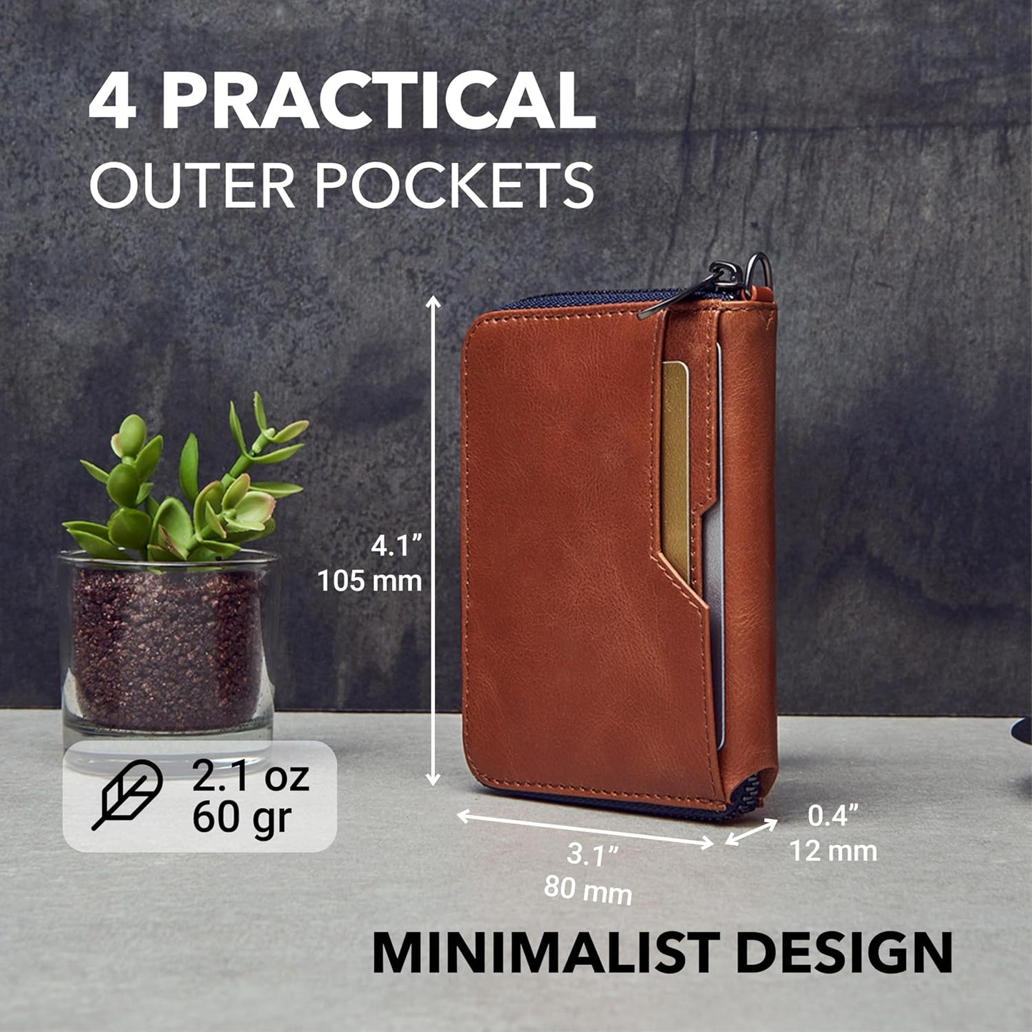 Vaultskin - Cartera de cuero con cierre de cremallera, minimalista...