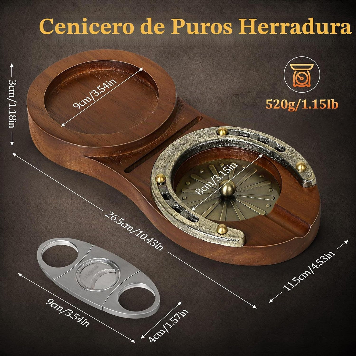 SEMKONT Cenicero de puros, bandeja de madera de herradura para whis...