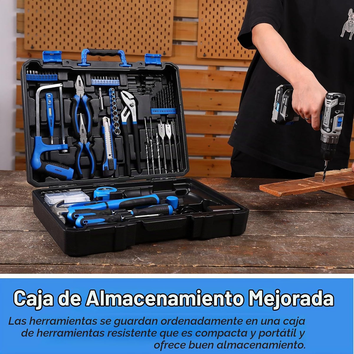 Kit de herramientas de taladro azul: Caja de herramientas de taladr...