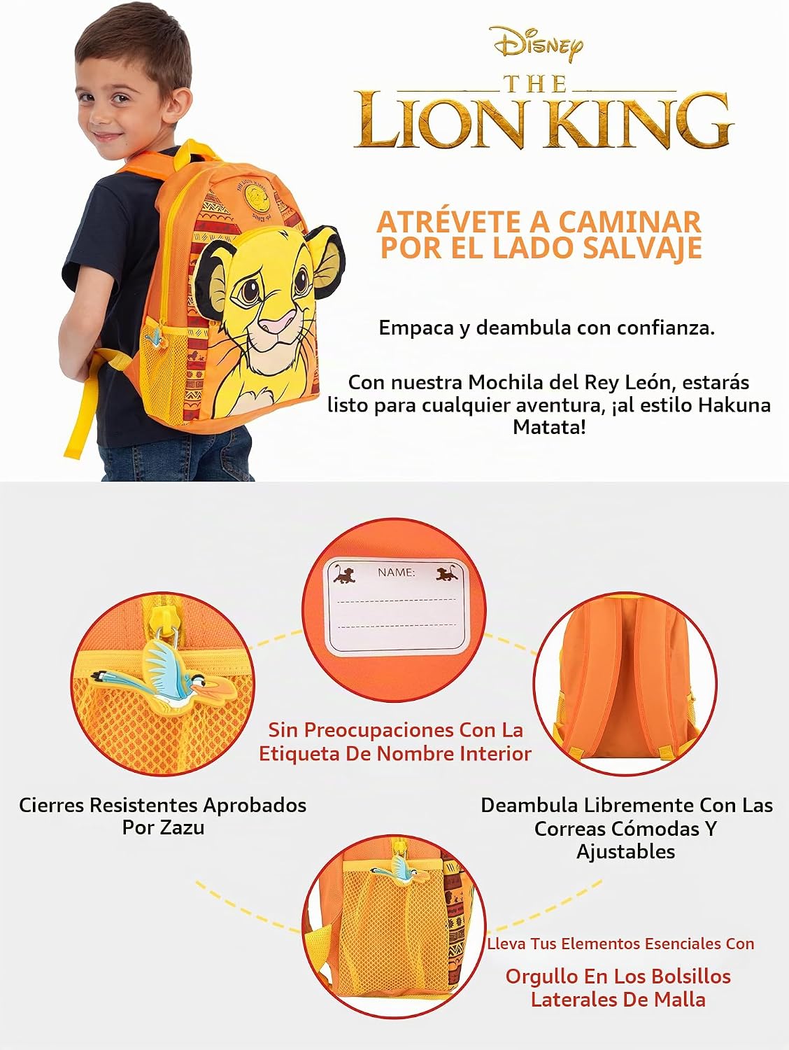 Mochila Disney Rey León | Mochila Simba | Talla única Amarillo