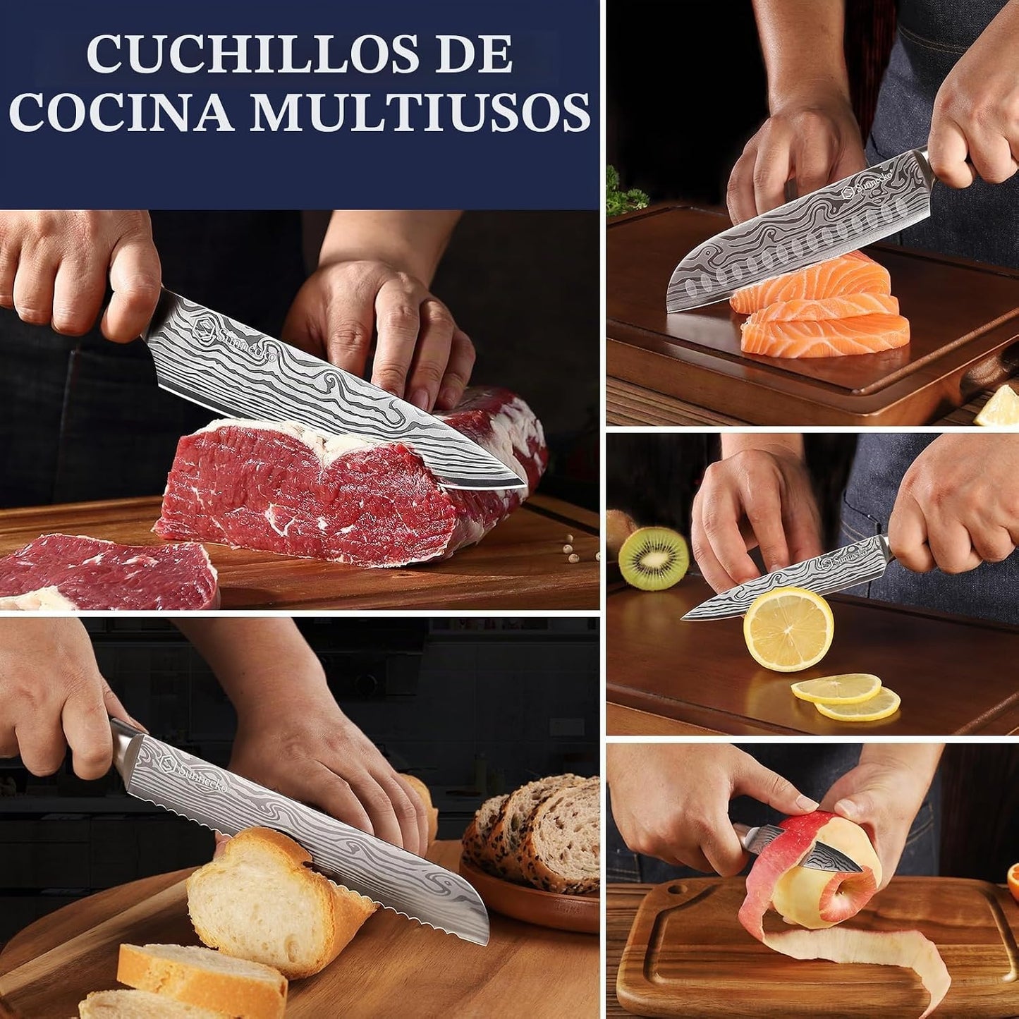 Sunnecko - Juego de cuchillos de cocina de 5 piezas, juego de cuchi...