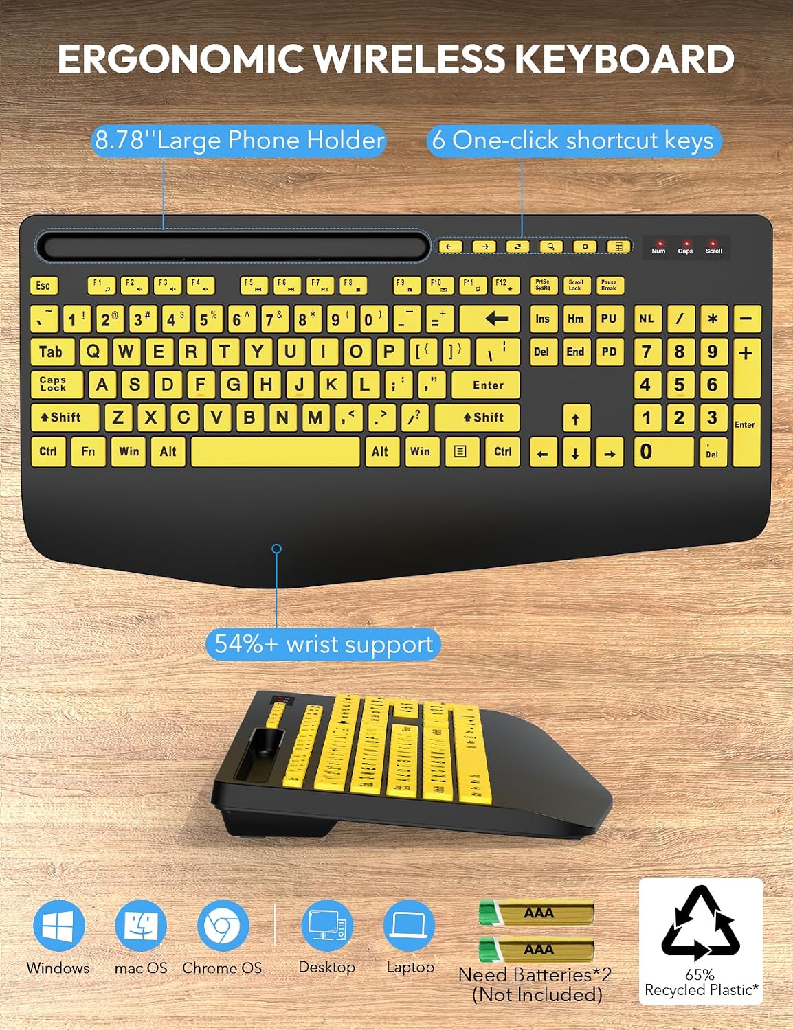 SABLUTE Combo de teclado y mouse inalámbricos con impresión grande...