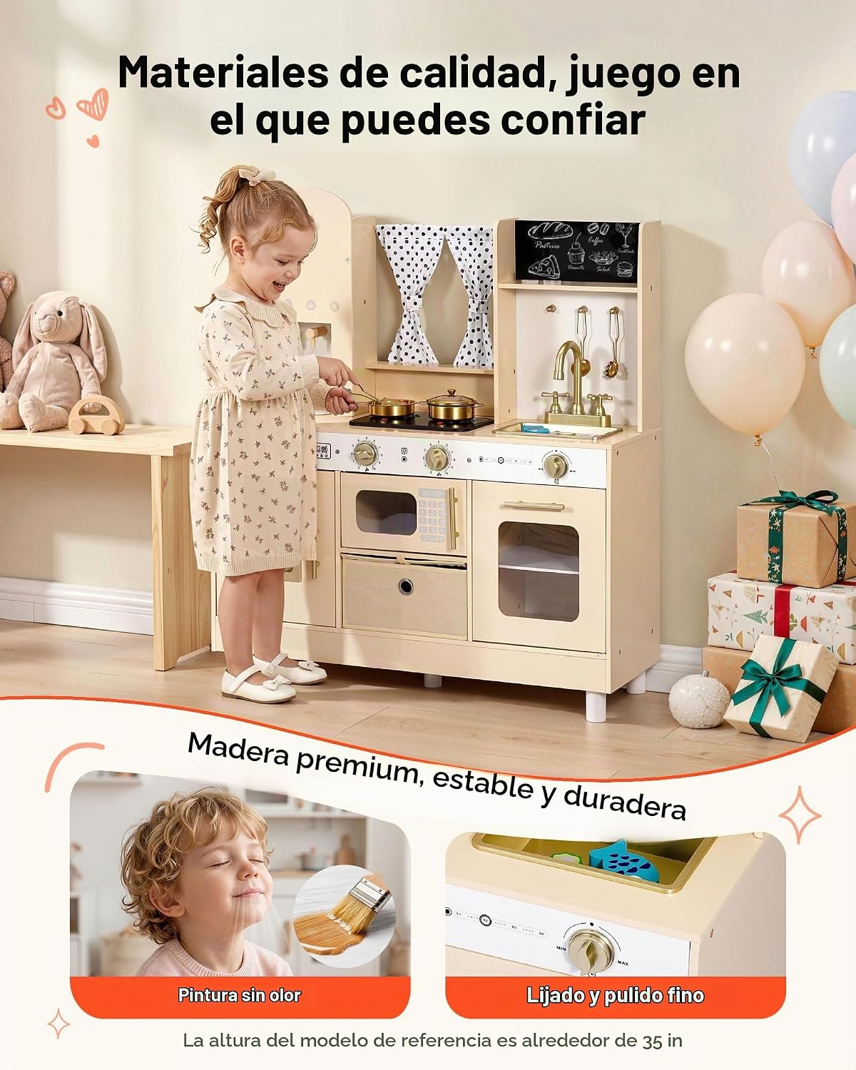 VEVOR Juego de cocina para niños, de madera, juego de cocina para n...