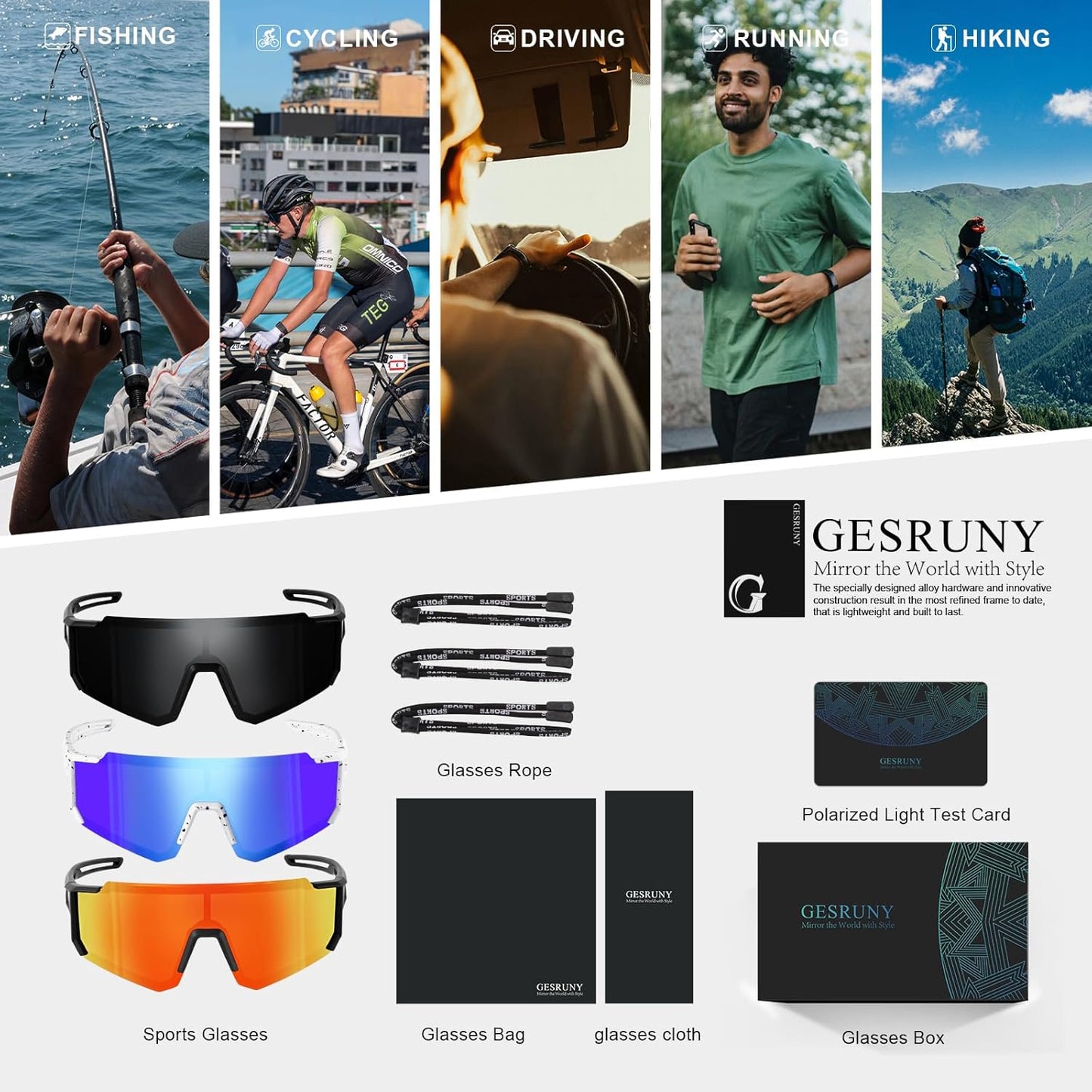 gesruny - Gafas de sol polarizadas deportivas para hombres y mujere...