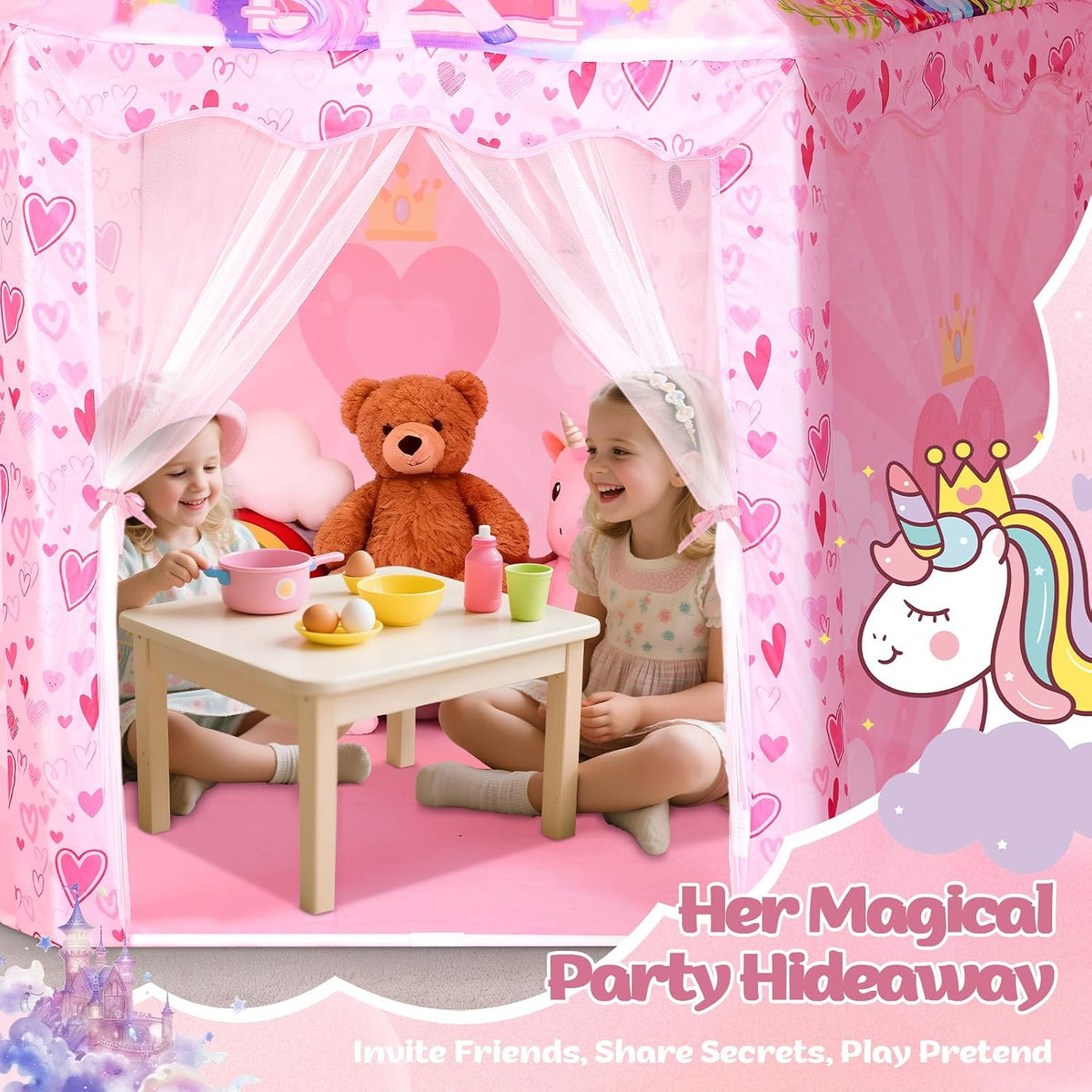 Hamdol Tienda de campaña hexagonal de princesa para niñas, gran cas...