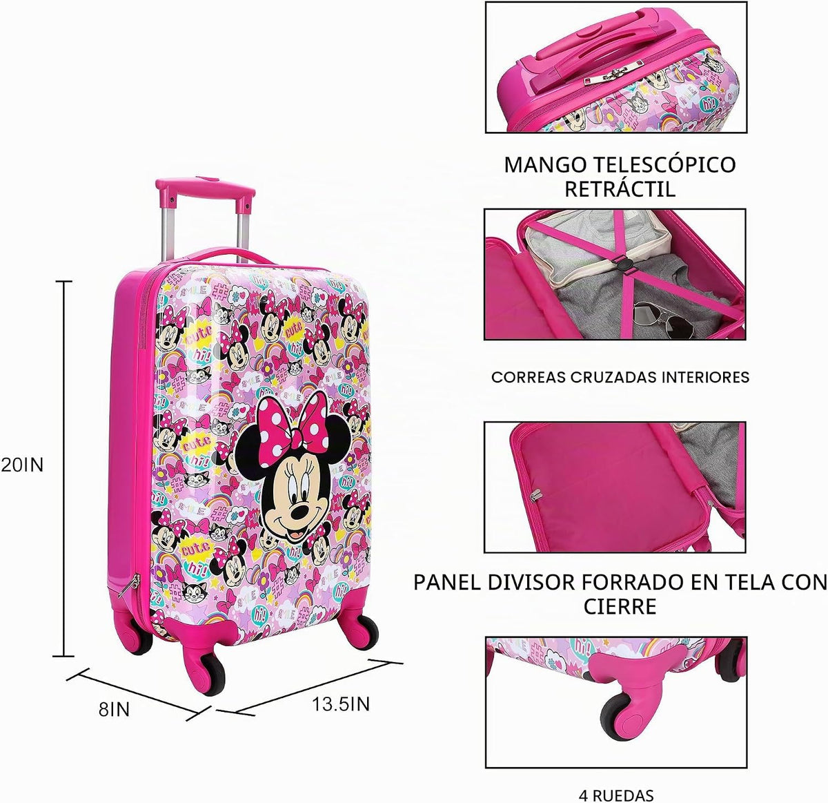 Bioworld Minnie Mouse Classic Maleta de equipaje para niños de 4 ru...
