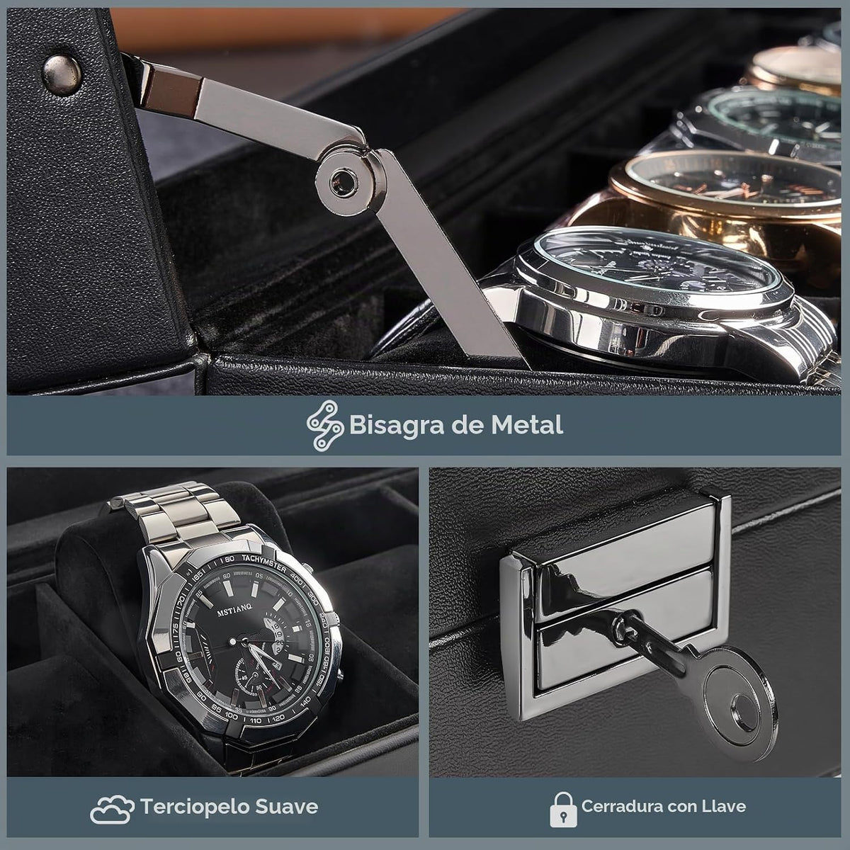 ProCase Caja de reloj con 12 ranuras para hombres -AllBlack | Organ...