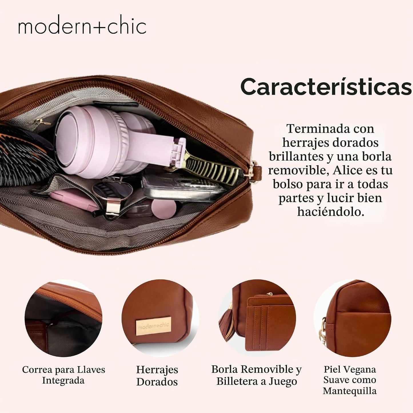 Modern+Chic Bolso cruzado Alice: bolso de cuero vegano con amplios...