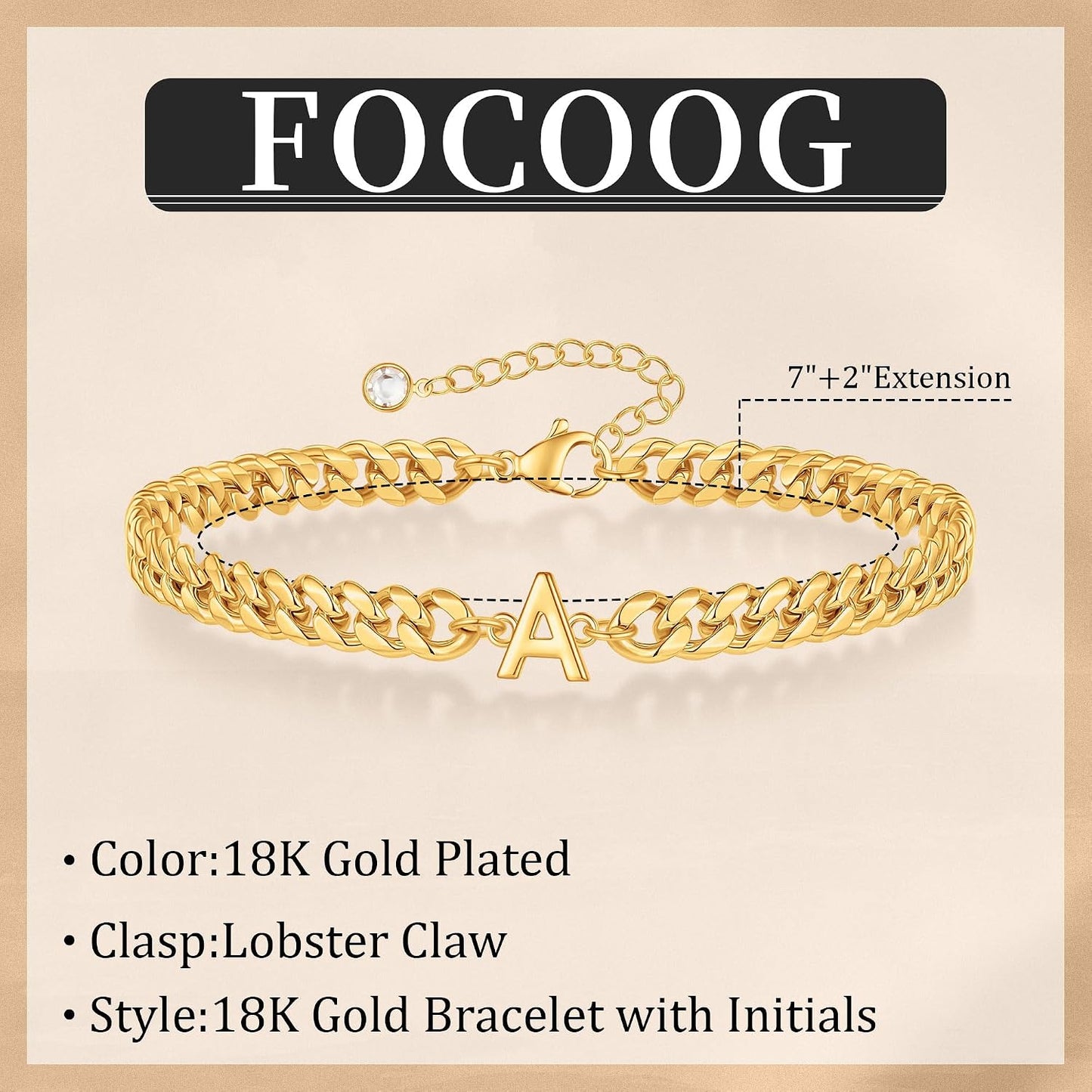 Pulsera con inicial para hombre, cadena de eslabones cubanos de oro...