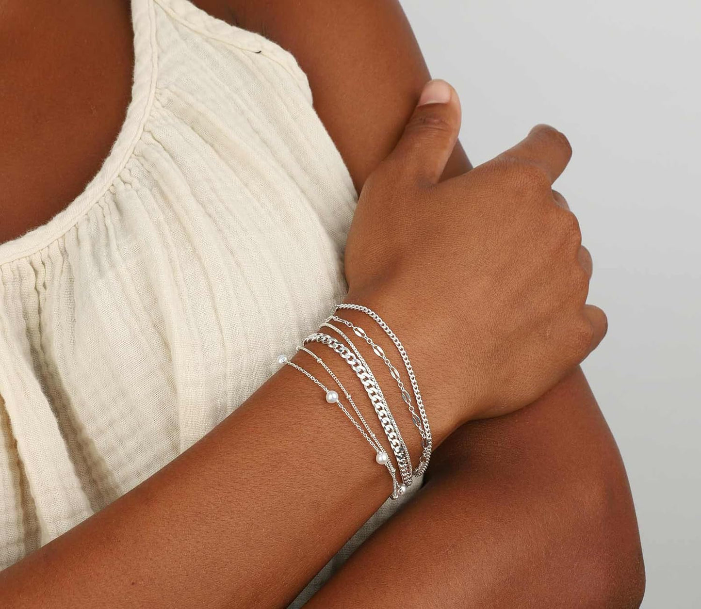 MBW Pulseras chapadas en plata para mujer, delicadas pulseras de pl...