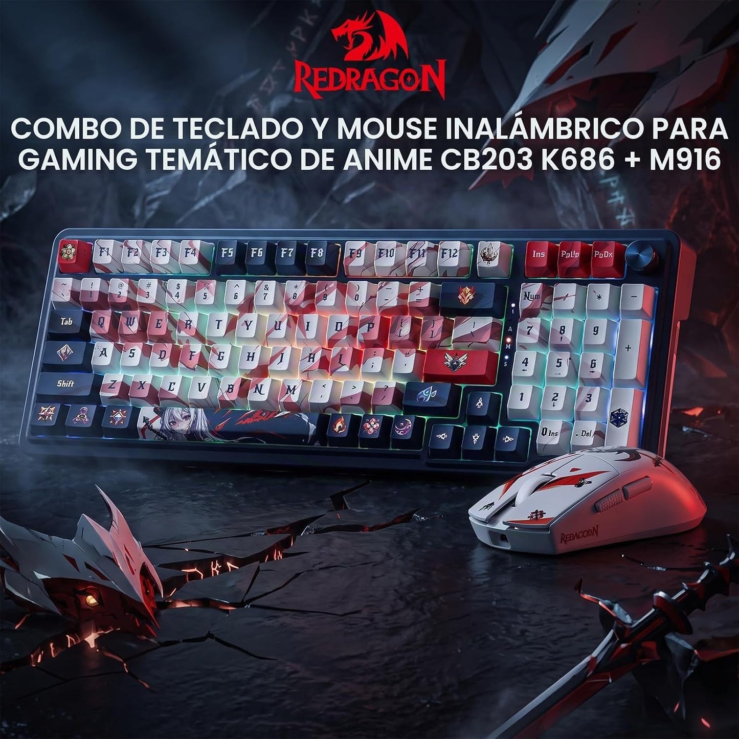 Redragon Eisa - Combo de teclado y mouse anime, K686 PRO SE de 98 t...