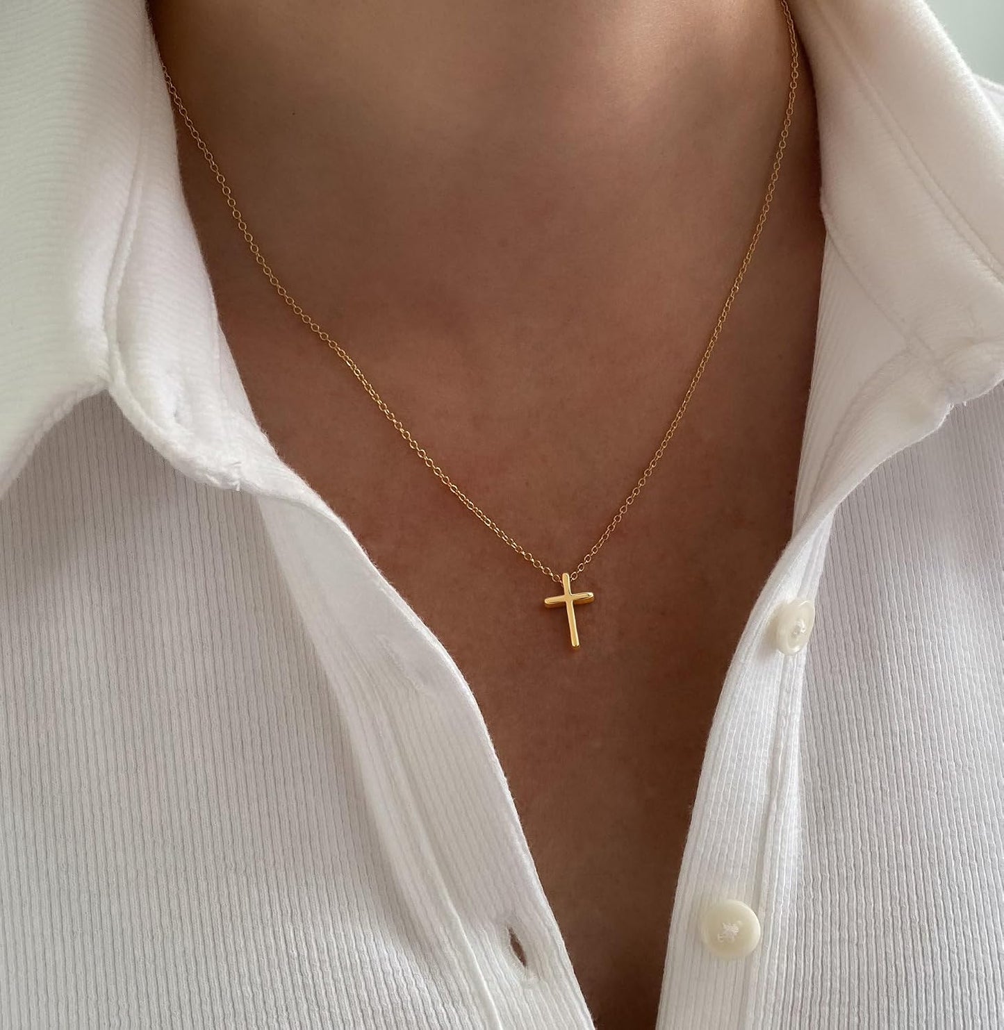 Collar de cruz para mujer, collar de doble cruz chapada en oro de 1...