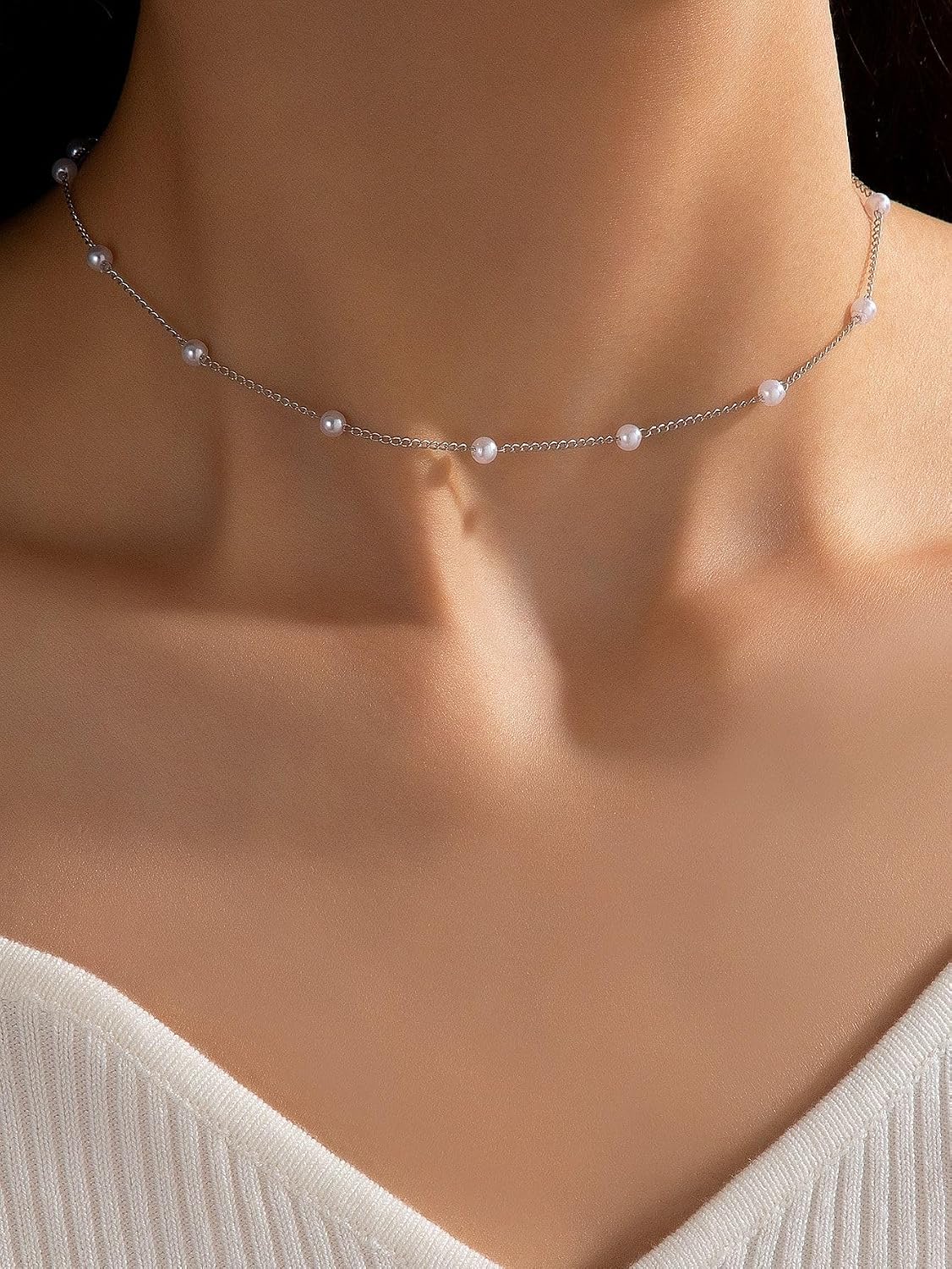 FUNEIA Collar de Perla Delicado para Mujer, Collar de Perla Falso B...