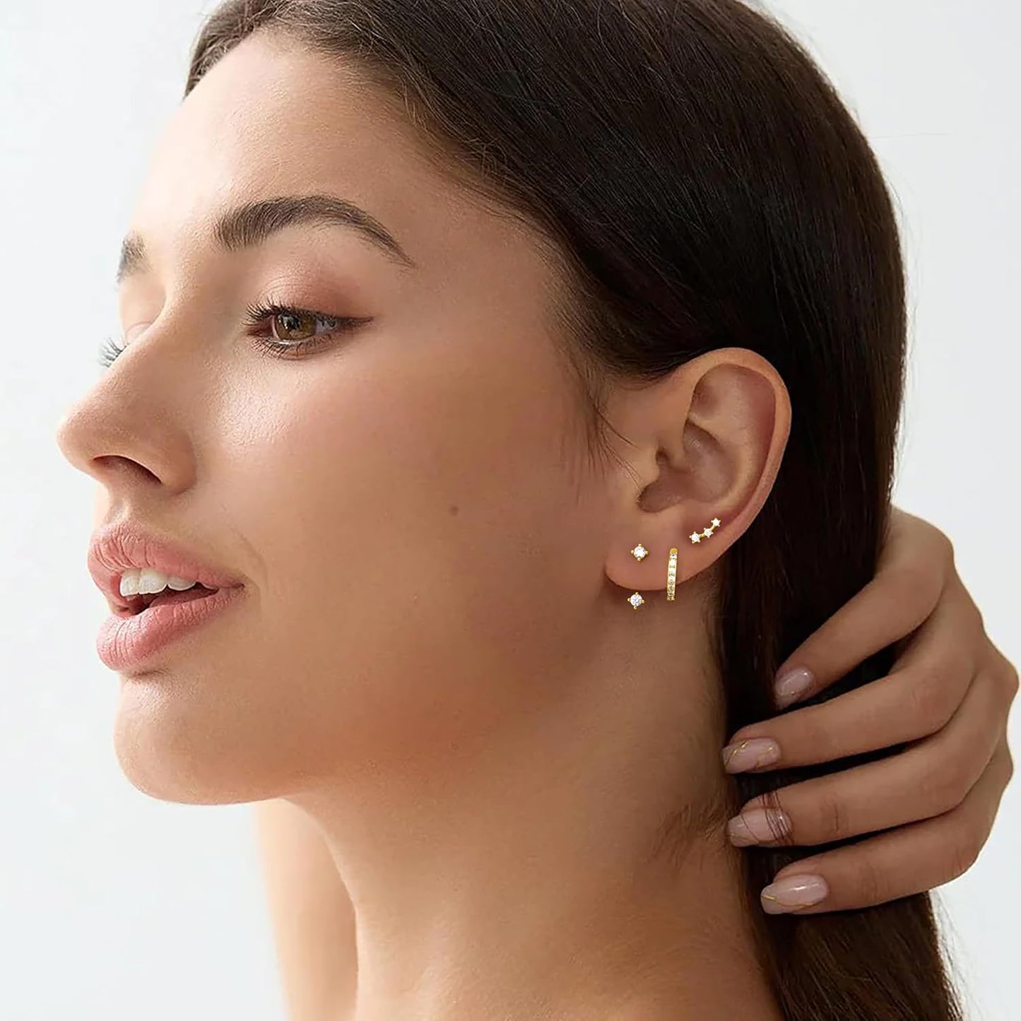 Aretes pequeños de moda en pila para mujer, juego de 3 pares de are...
