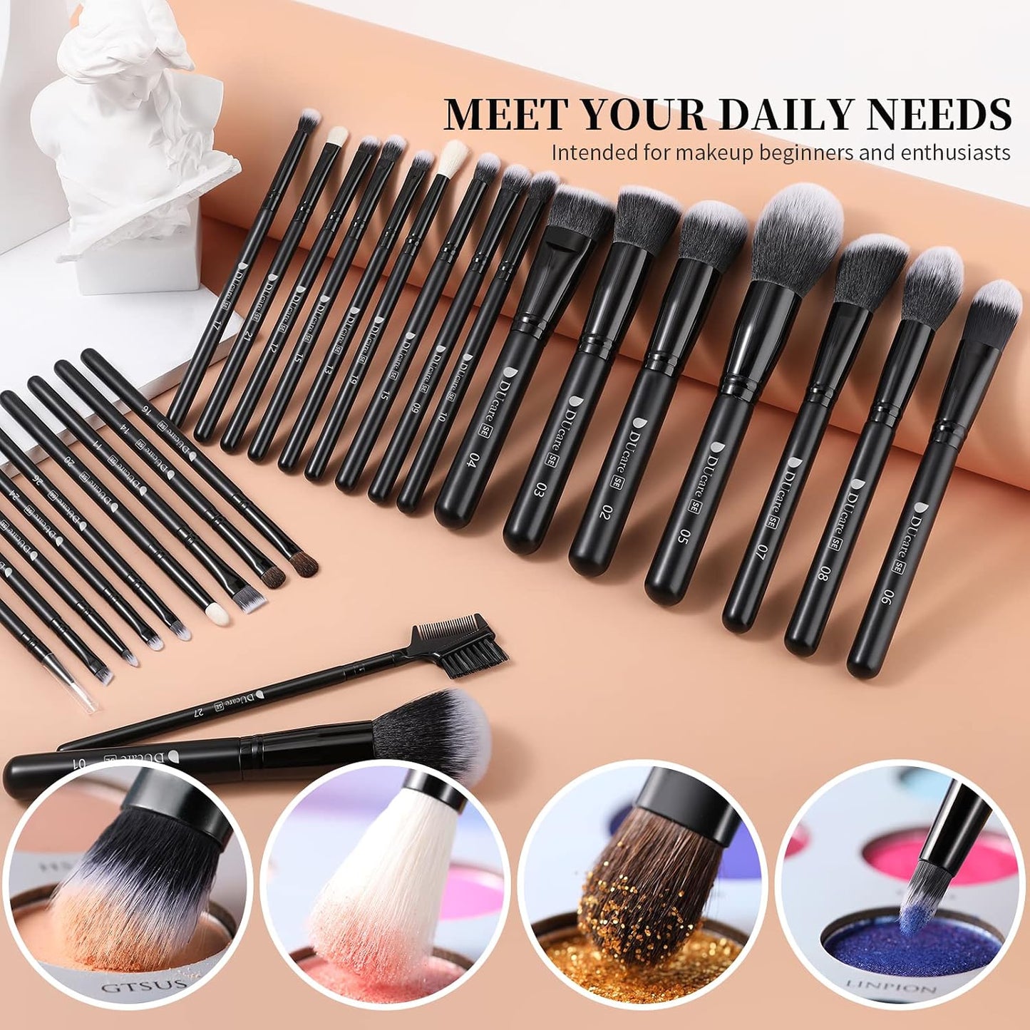 DUcare Juego de brochas de maquillaje profesional, 27 piezas, juego...