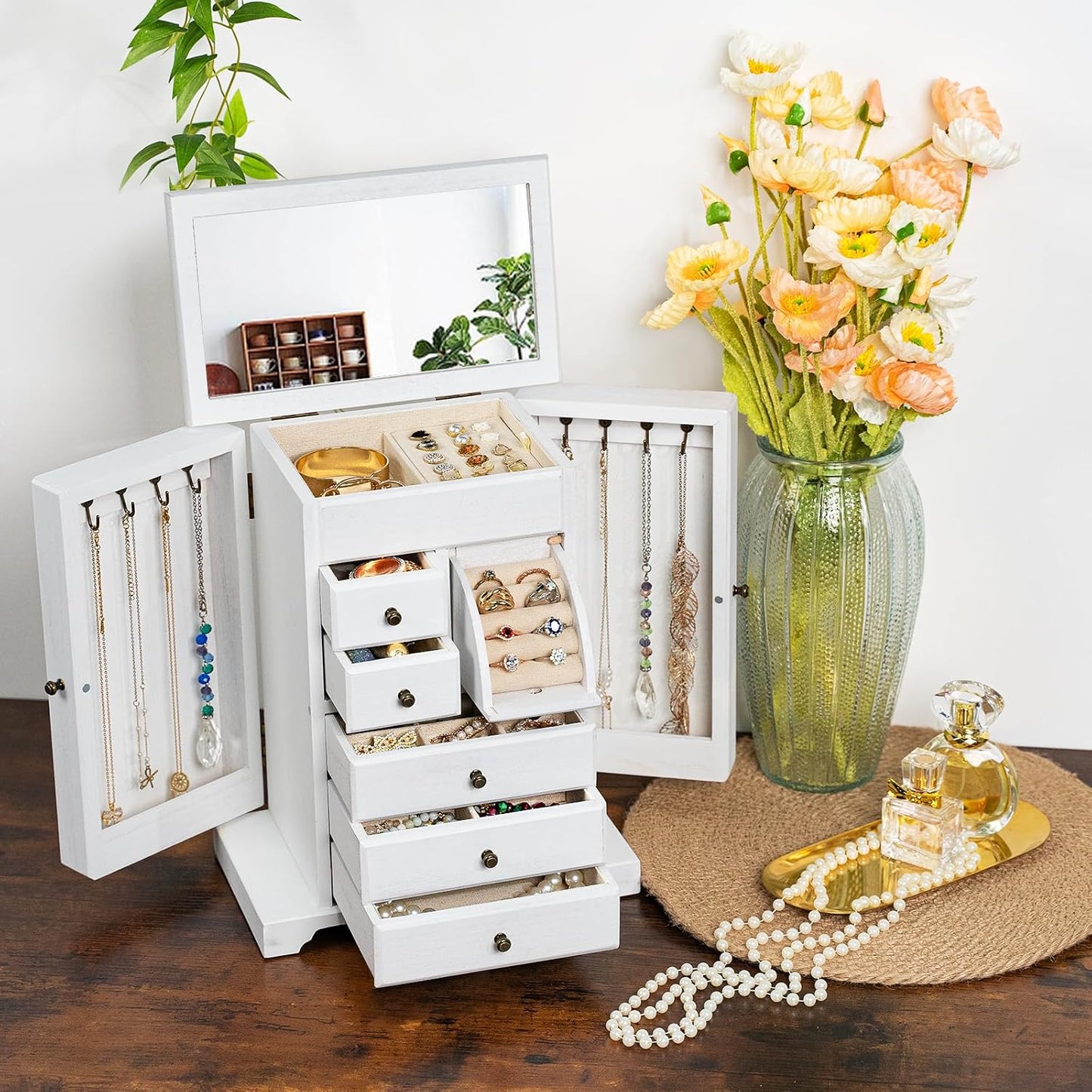 Yoimori - Joyero para mujer, cajas de joyería de madera rústica y o...
