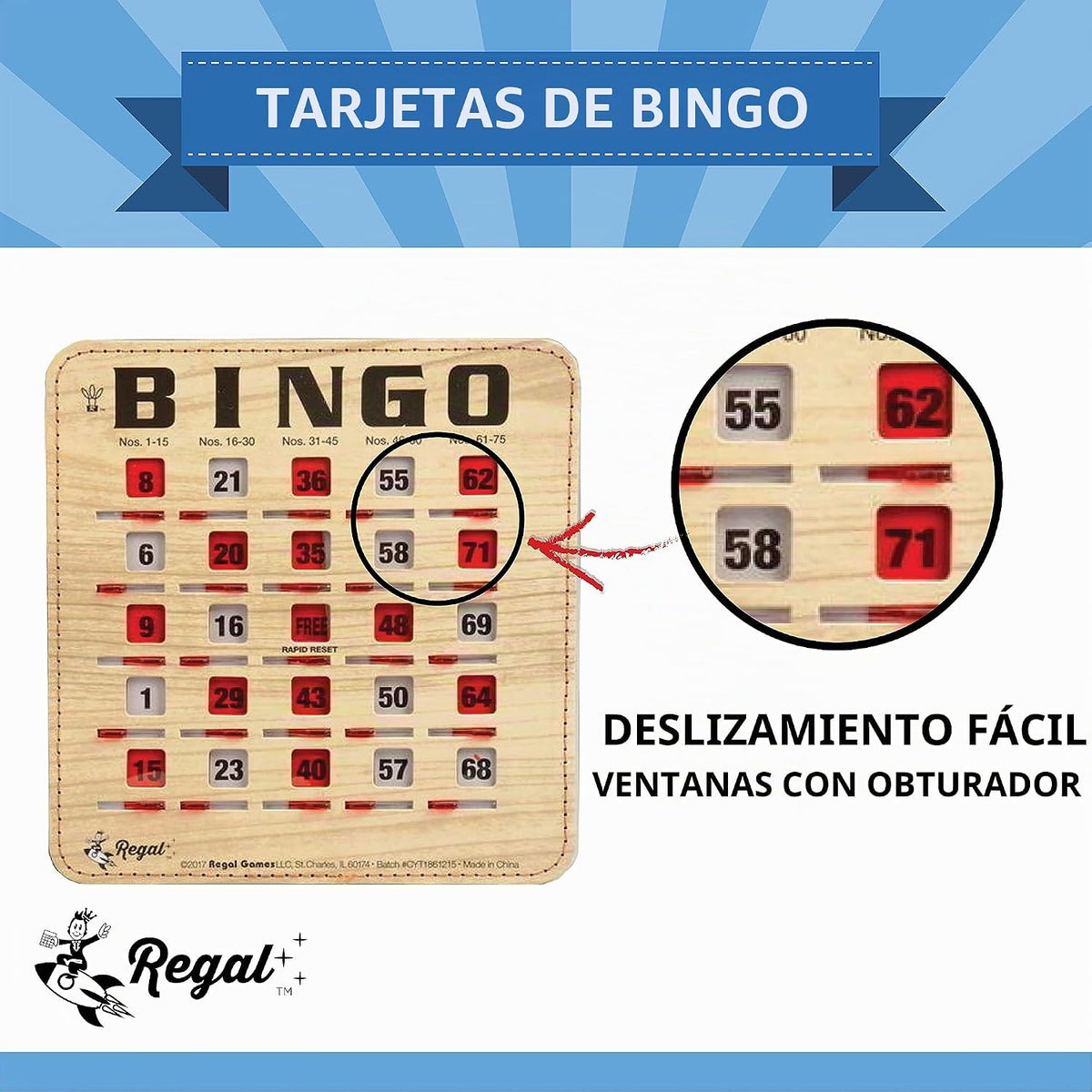 Regal Games juegos de 25 tarjetas de bingo extra gruesas, cosidas,...