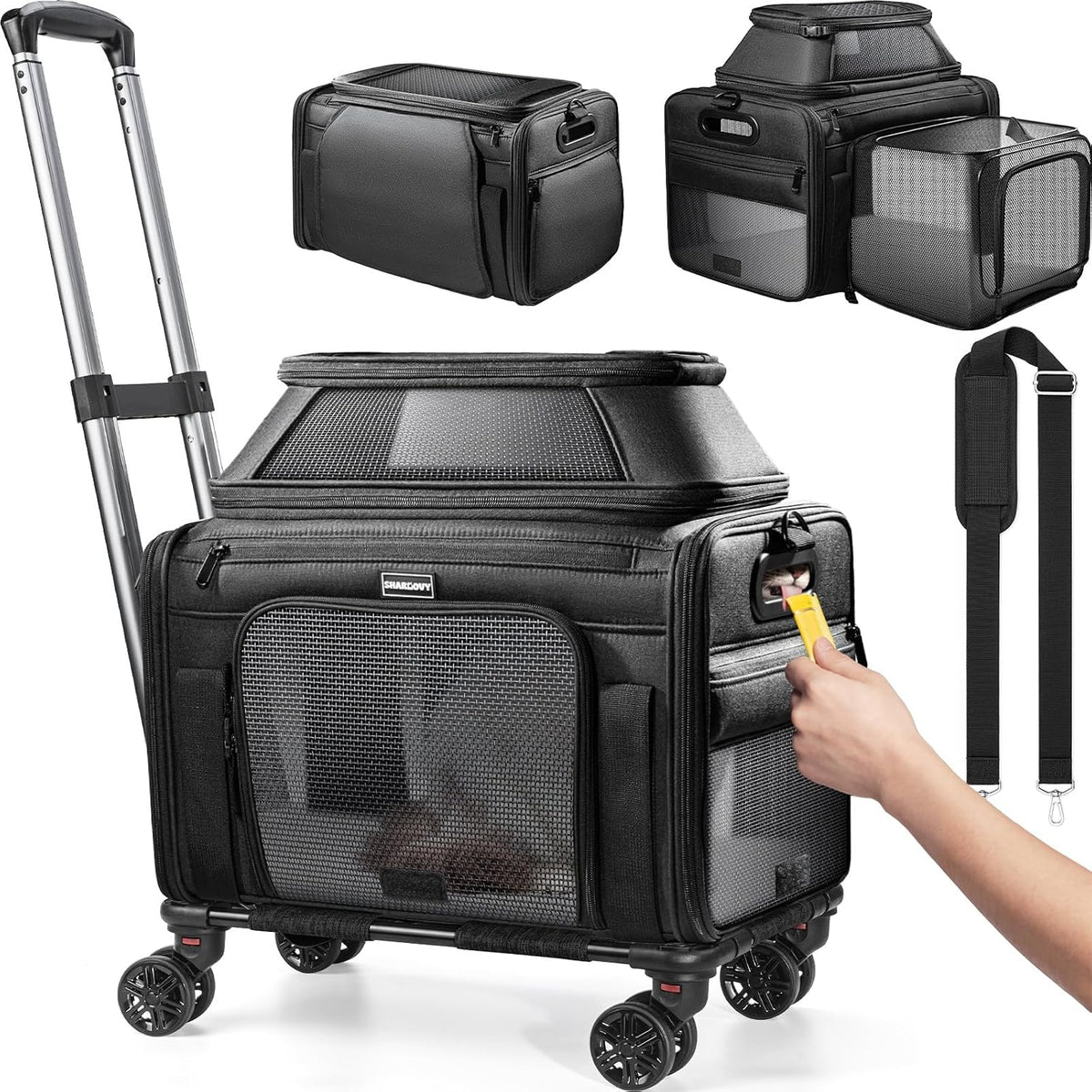 Transportador para gatos expandible con ruedas, 18 x 11 x 11 pulgad...