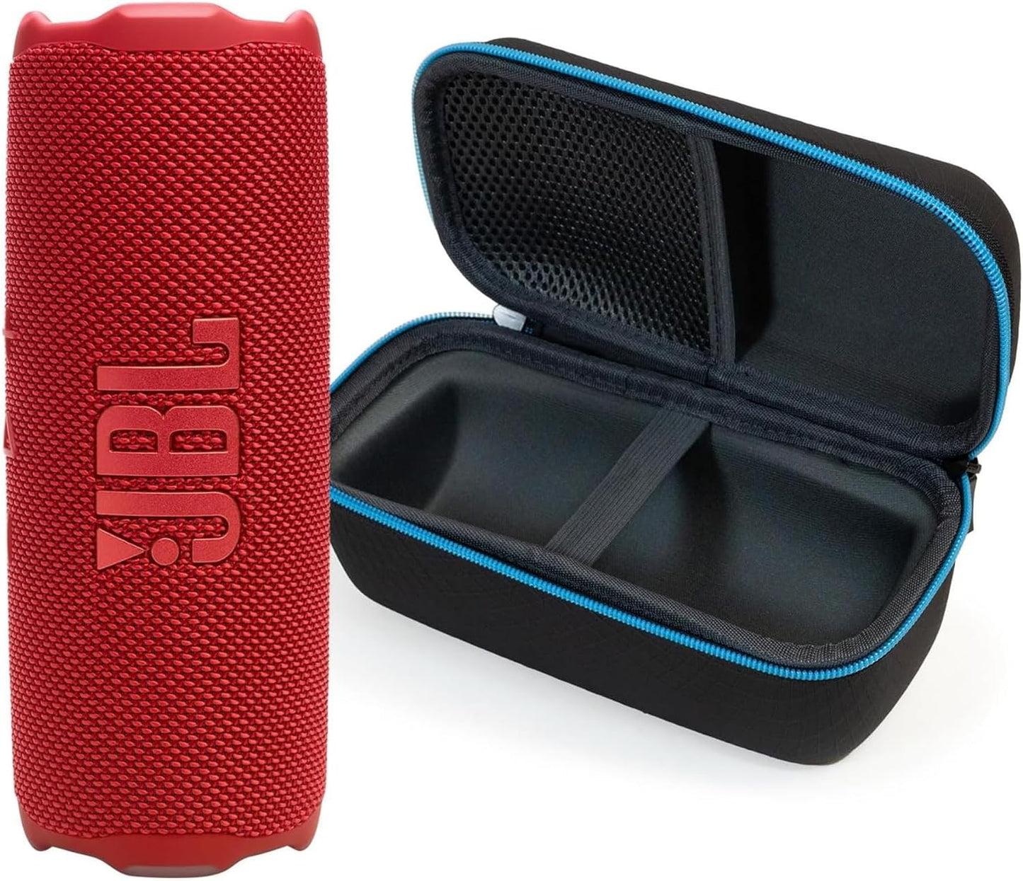 JBL Flip 7 (Azul) + Paquete con funda protectora rígida divvi! (Negro)
