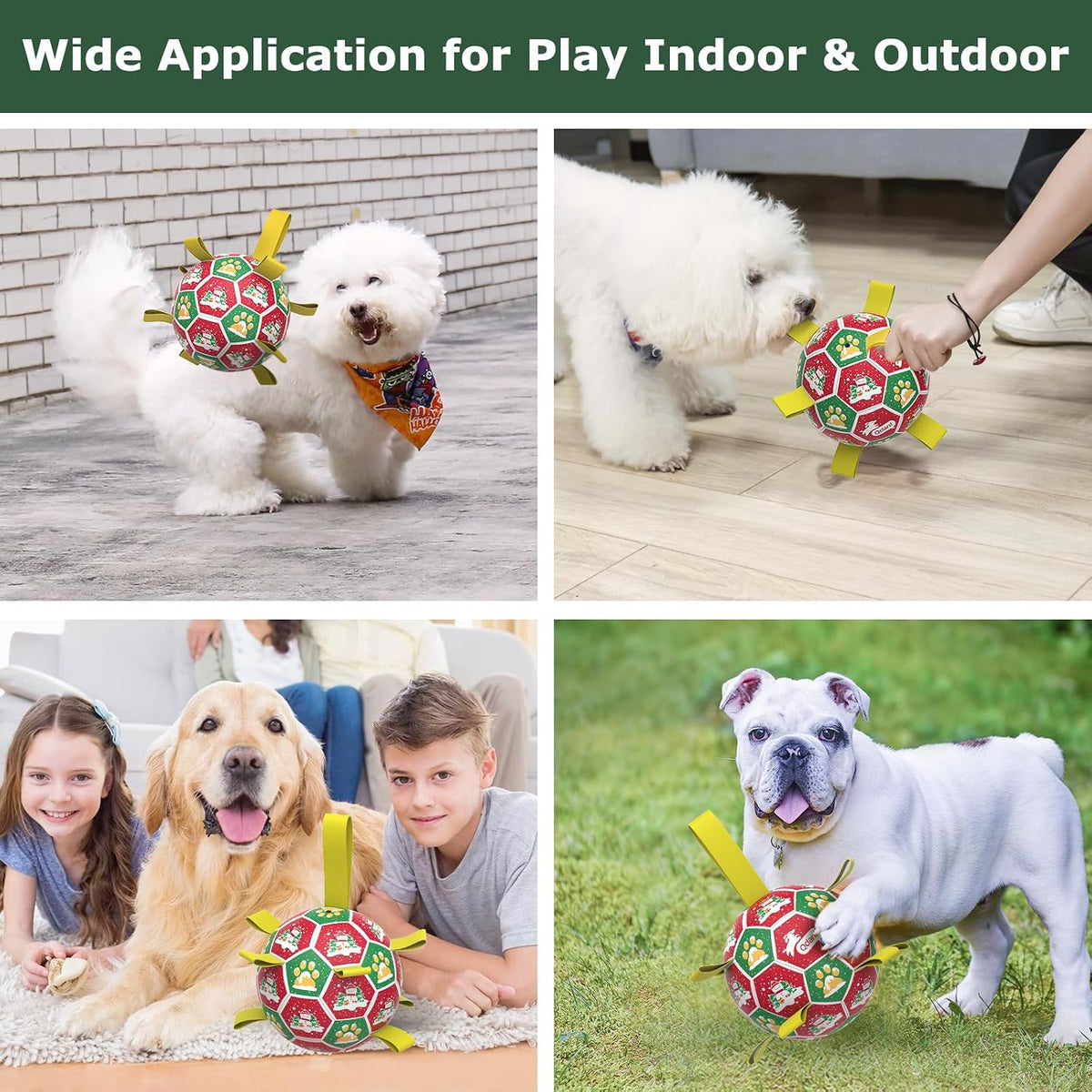 QDAN Juguetes navideños para perros: pelota de fútbol para perros c...