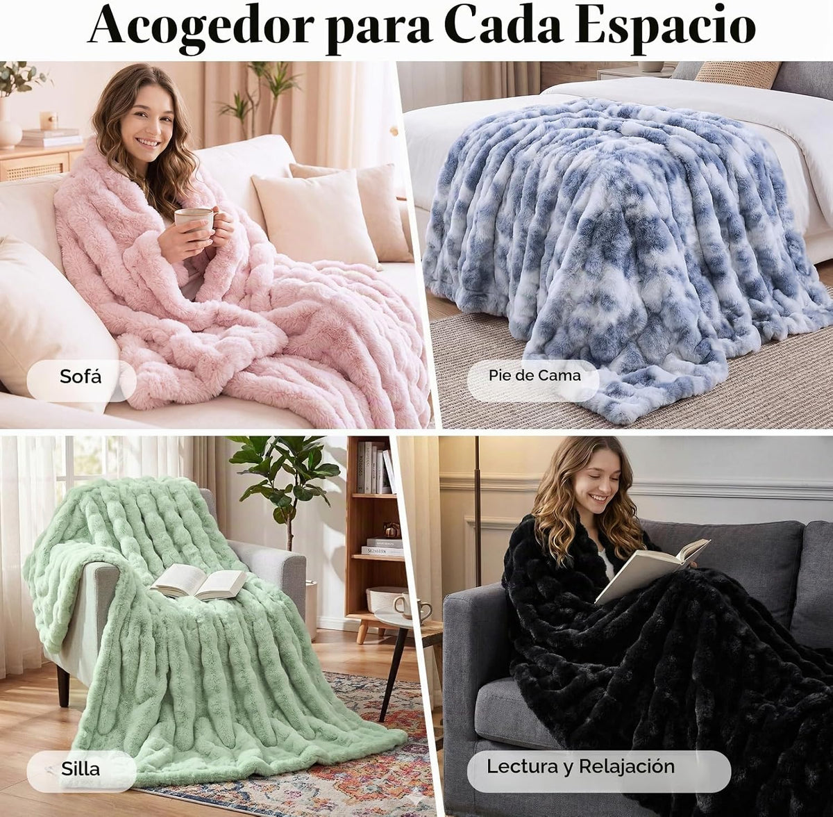 Opulapel Manta de Tiro de Piel Sintética Azul con Efecto Tie-dye Su...