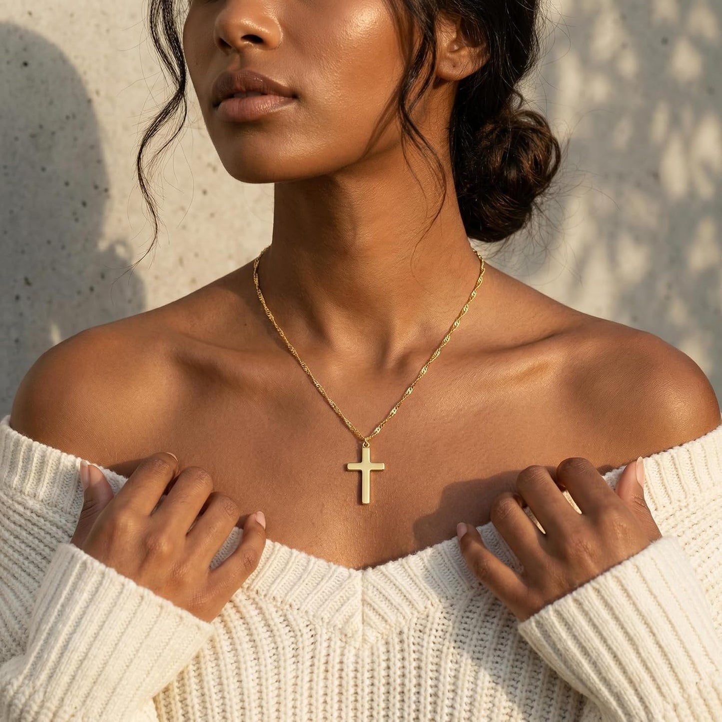 Selncfyt Collar de cruz para mujer, chapado en oro de 14 quilates,...