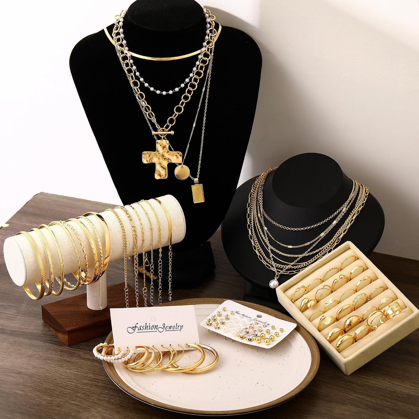 FAXHION Juego de joyas de oro para mujer, 68 piezas, con 7 collares...