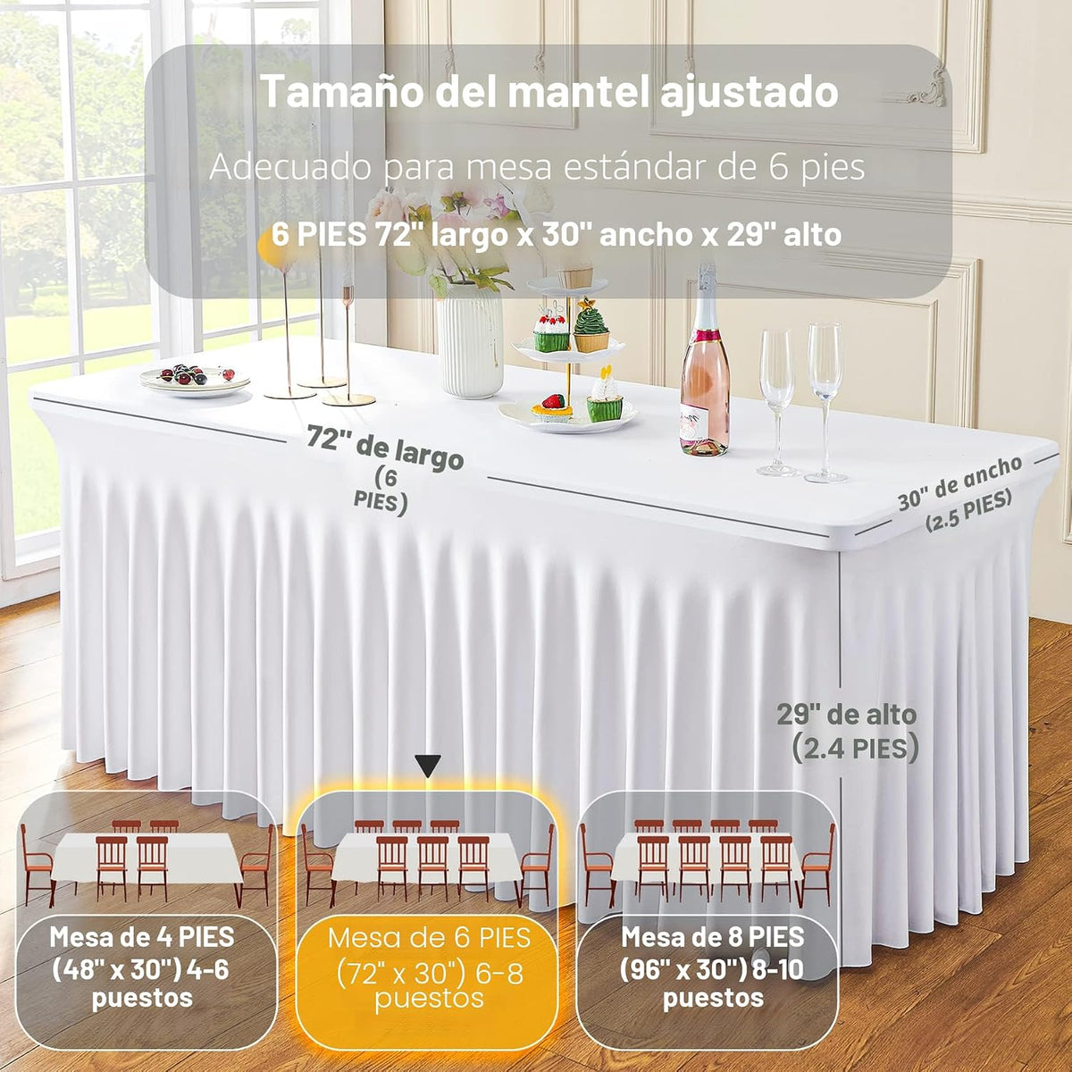Paquete de 2 manteles de elastano blanco para mesas rectangulares d...