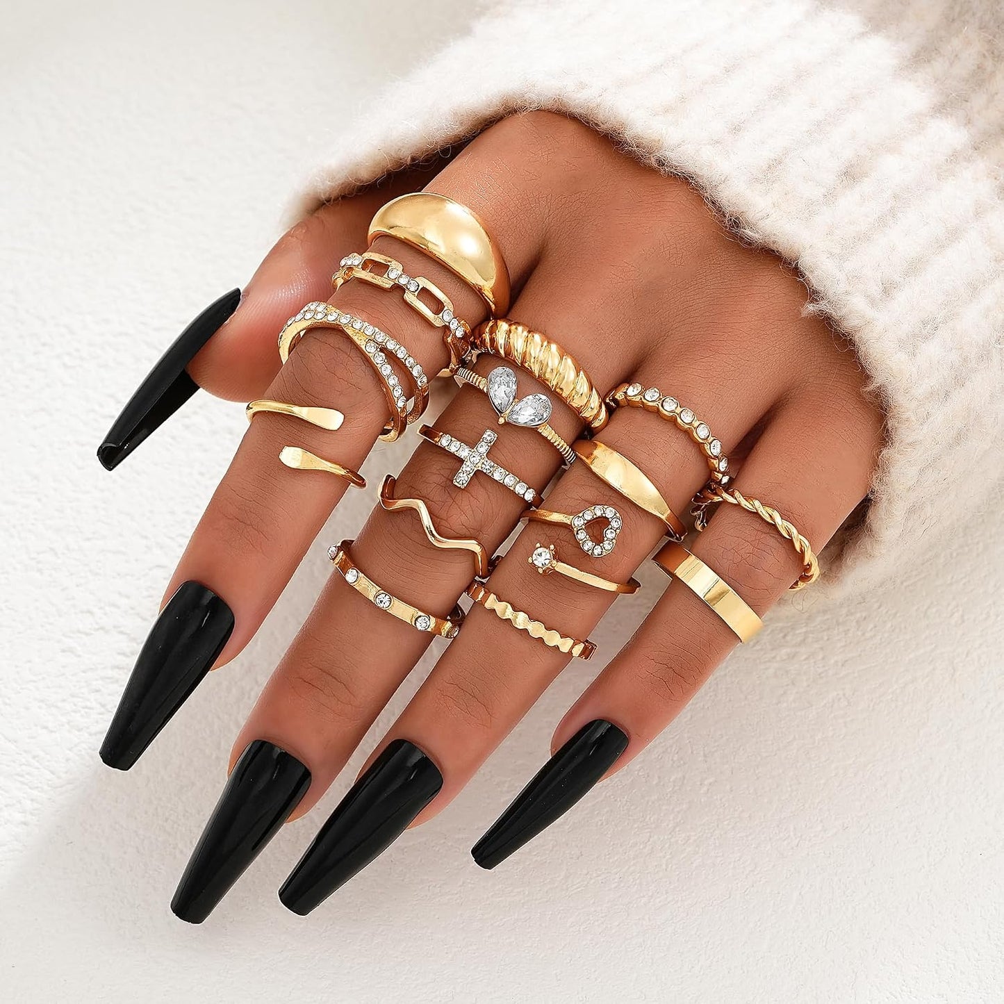 FAXHION Juego de 25 anillos apilables de oro para mujer, anillo de...