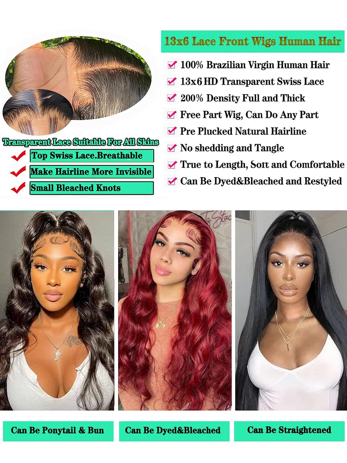 Fongly Pelucas de Cabello Humano Ondulado con Encaje Frontal 13x6 P...