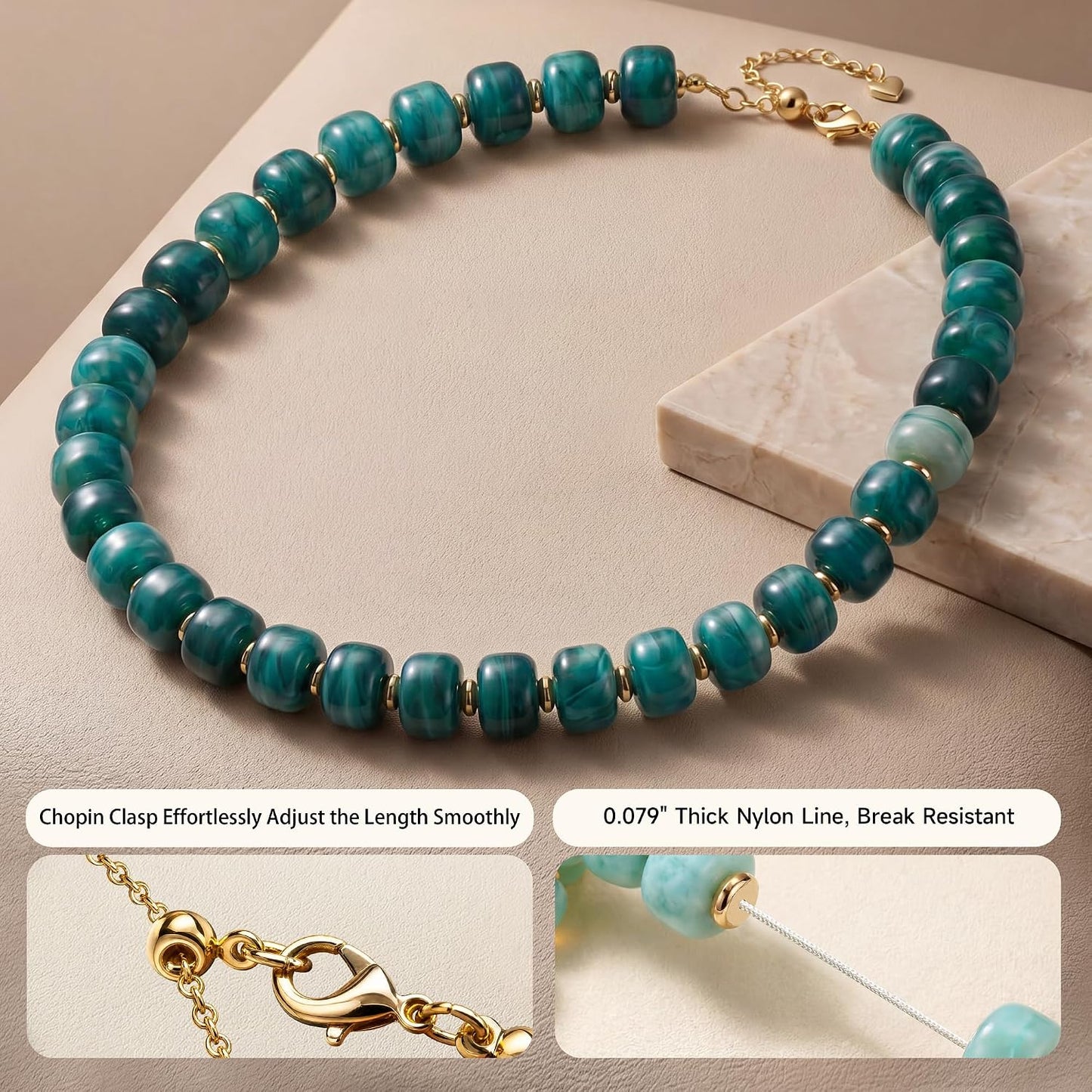 POPLOPP Collares de cuentas gruesas para mujer, gargantilla de cuen...