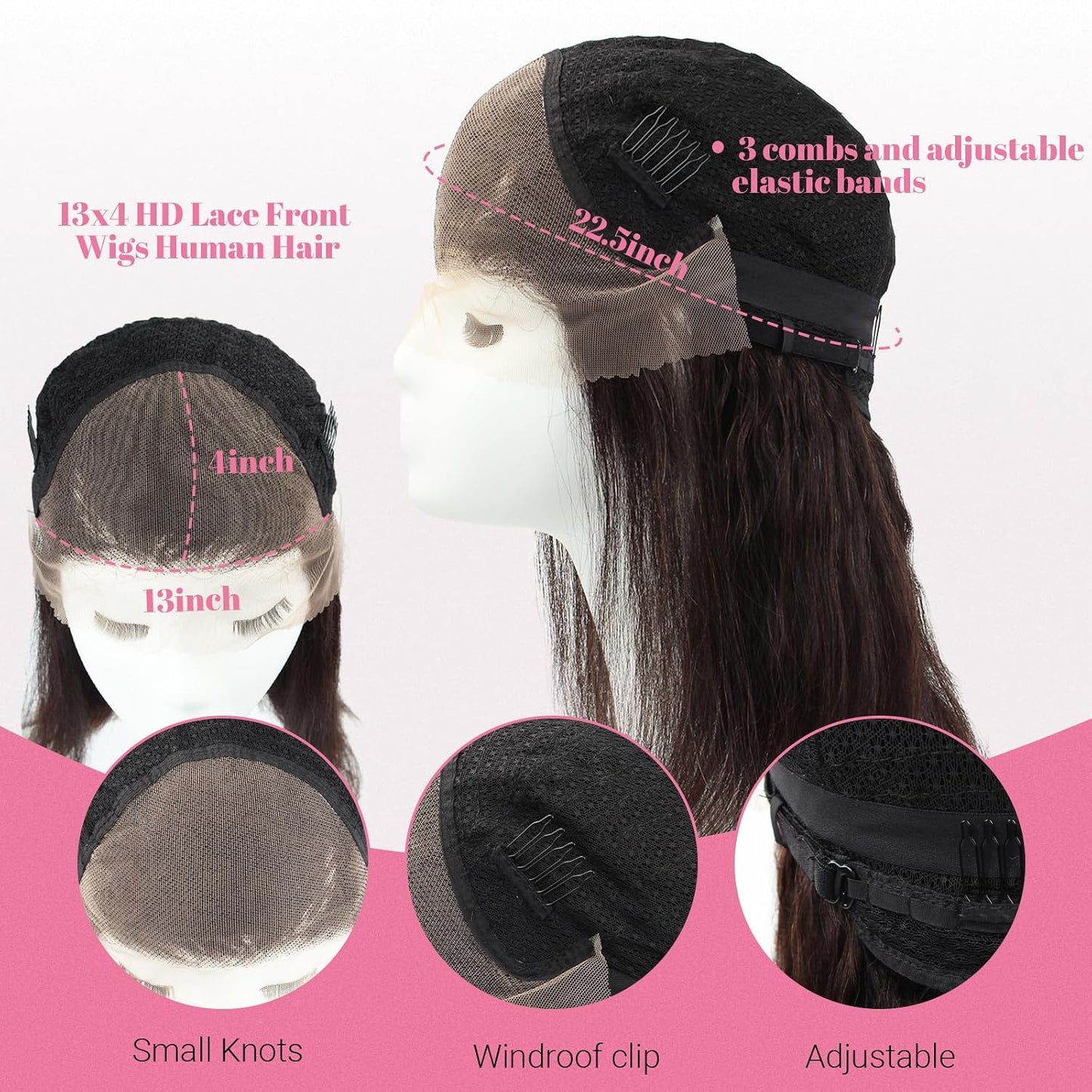 HappyNewHair Pelucas de cabello humano con encaje frontal transpare...