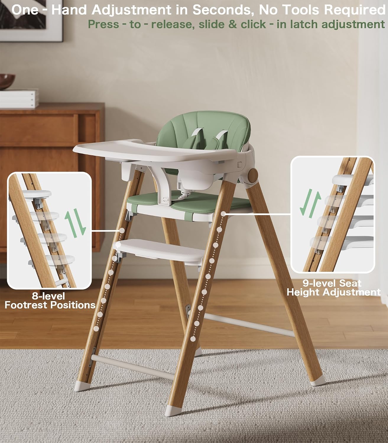 Silla alta plegable 5 en 1 para bebé, taburete para niños pequeños,...