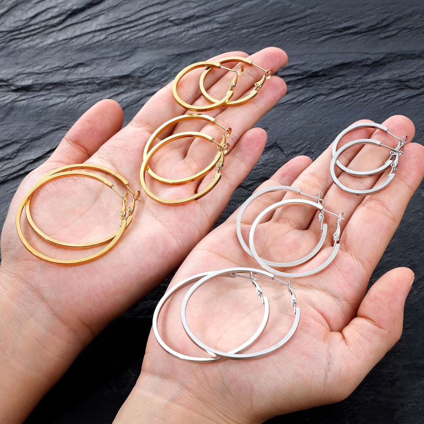 5\/12 Pares Pendientes de Aro Chapados en Oro y Plata para Mujer, J...