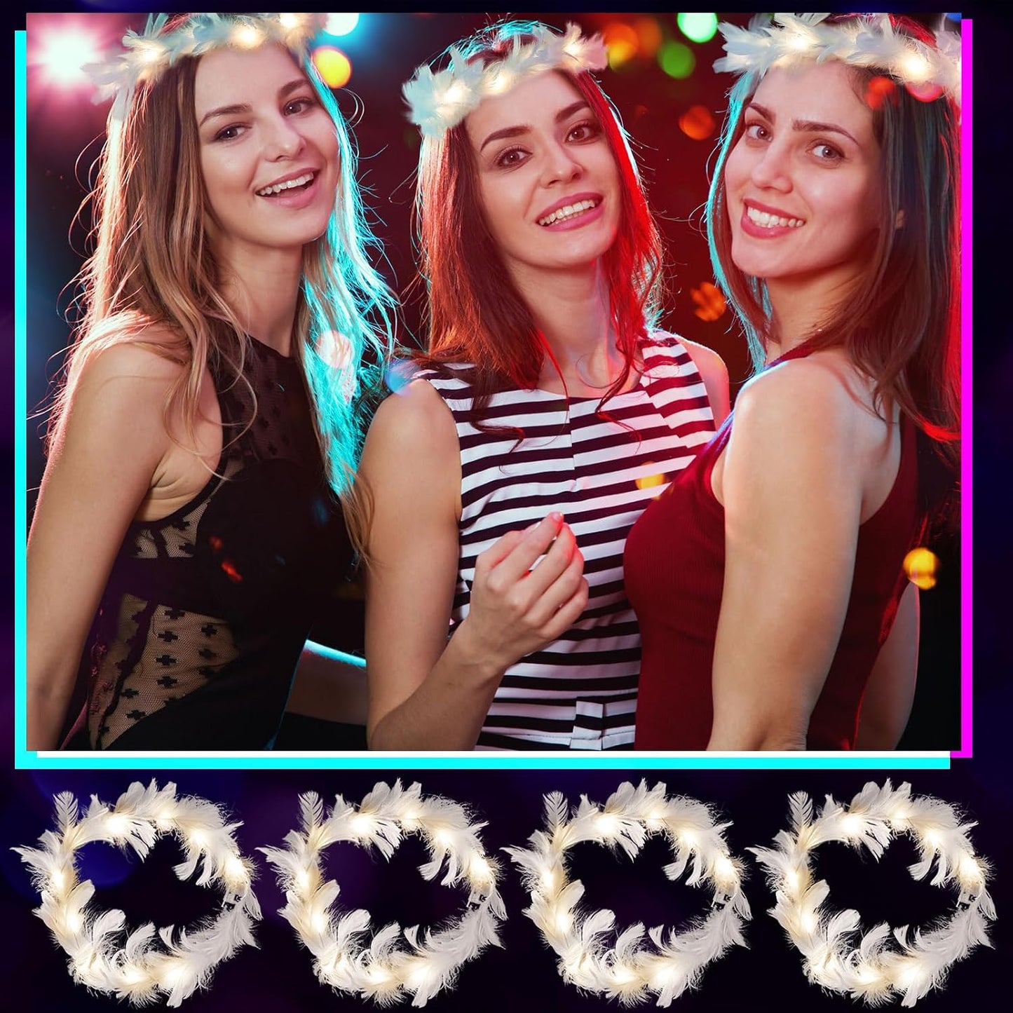 Taiyin - 100 diademas de corona de plumas LED para boda, color blan...