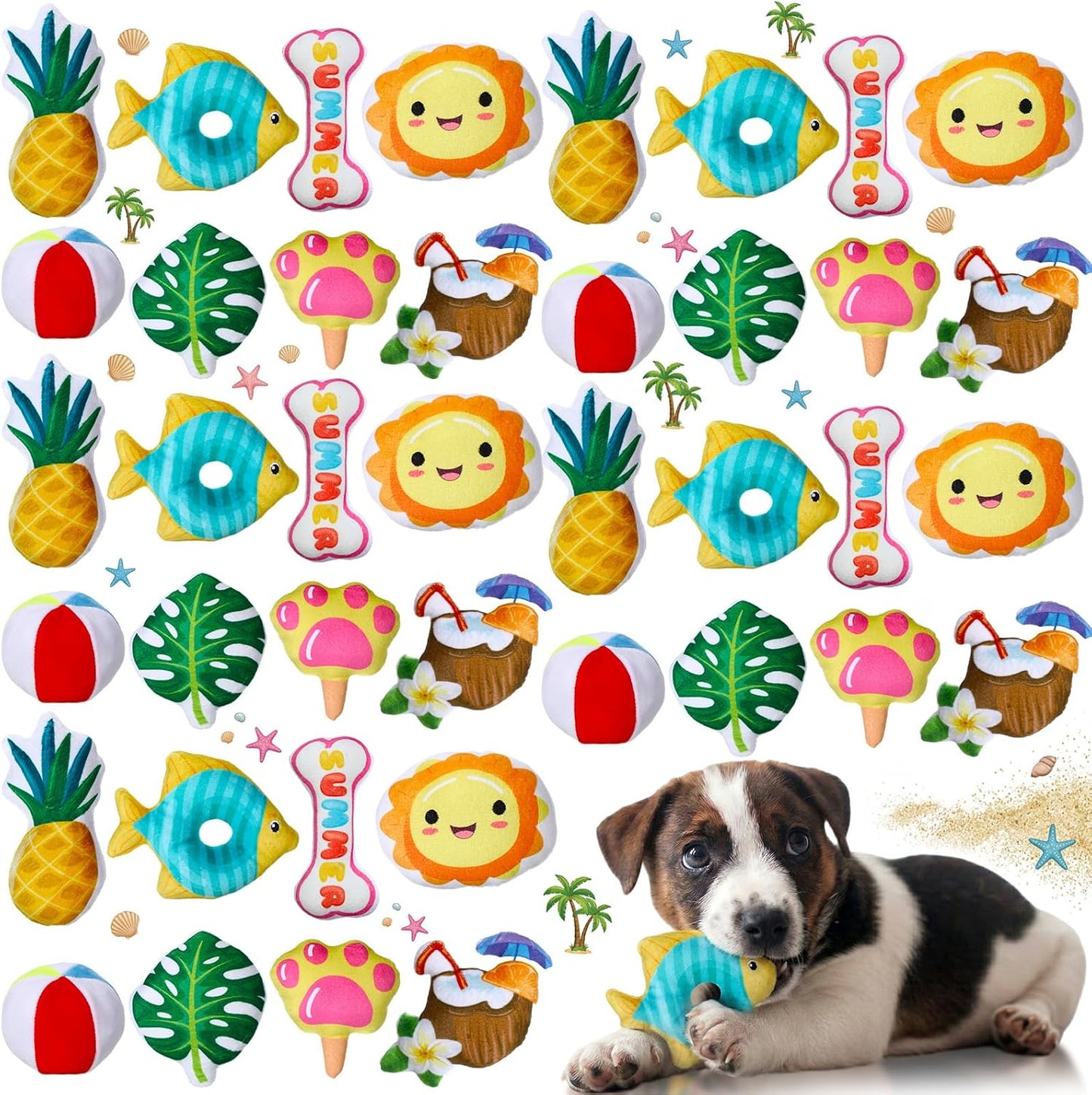 Soulchen Juego de 40 juguetes de verano para perros, juguetes chirr...