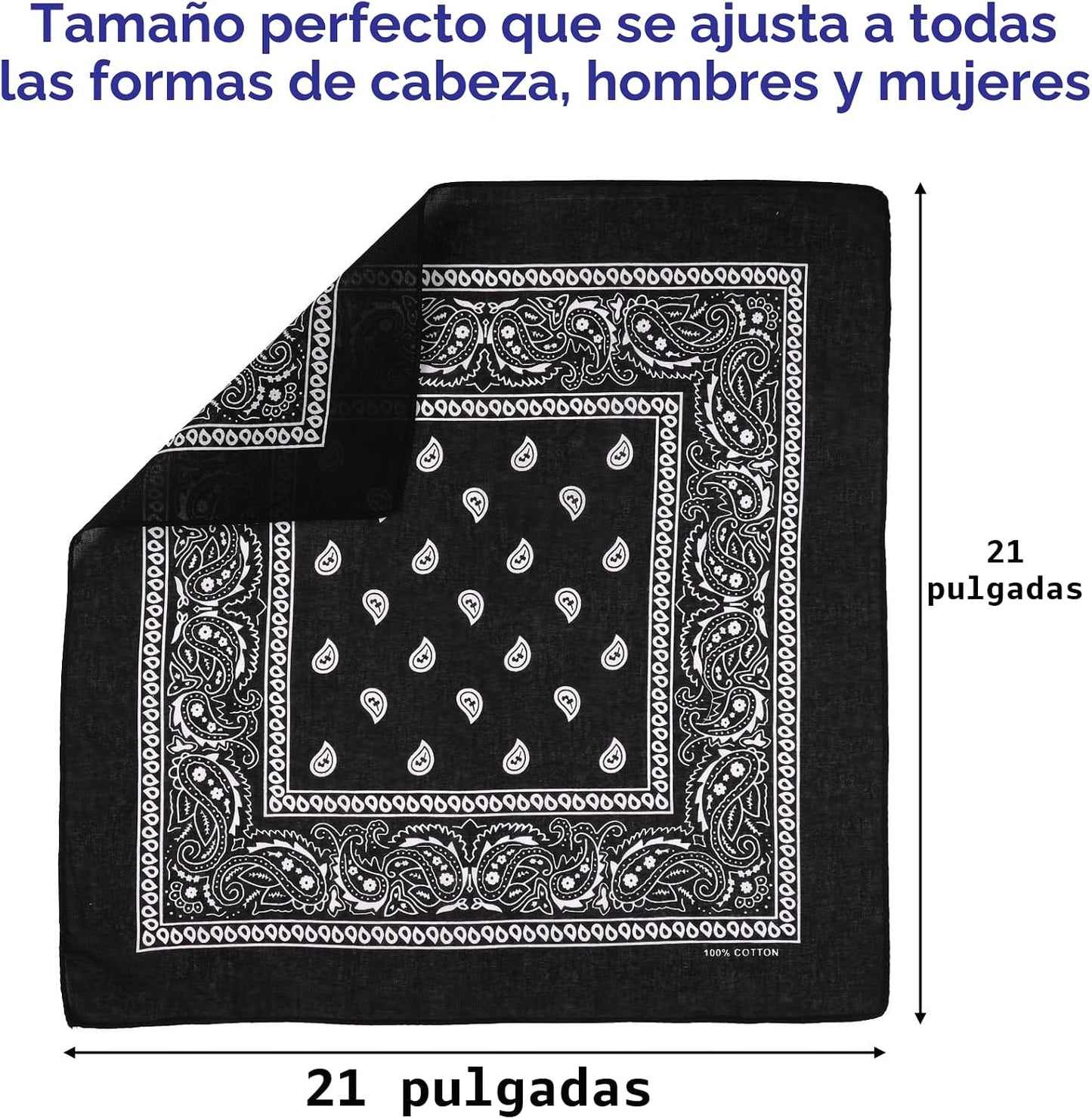 Paquete de 6 bandanas de algodón puro, pañuelo cuadrado multiusos,...