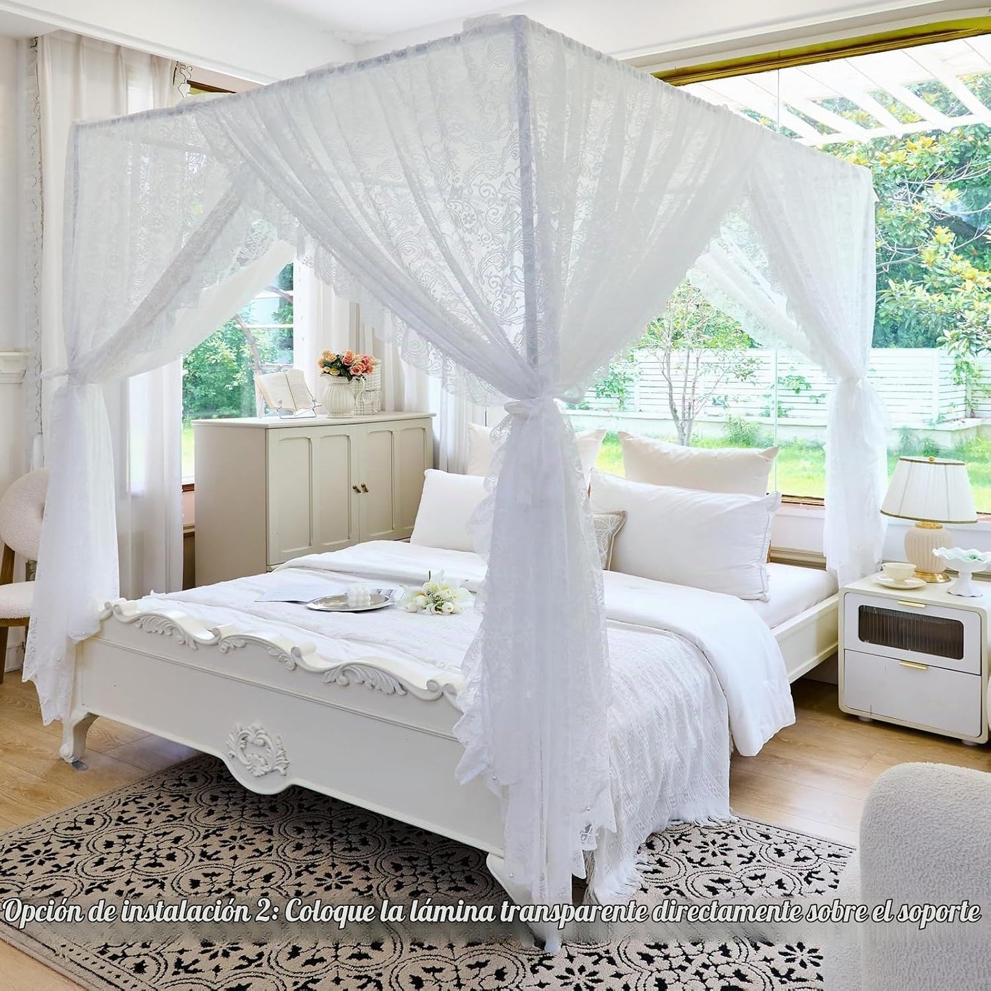 AIKASY Elegante Mosquitera de Encaje de Princesa para Cama con Dose...