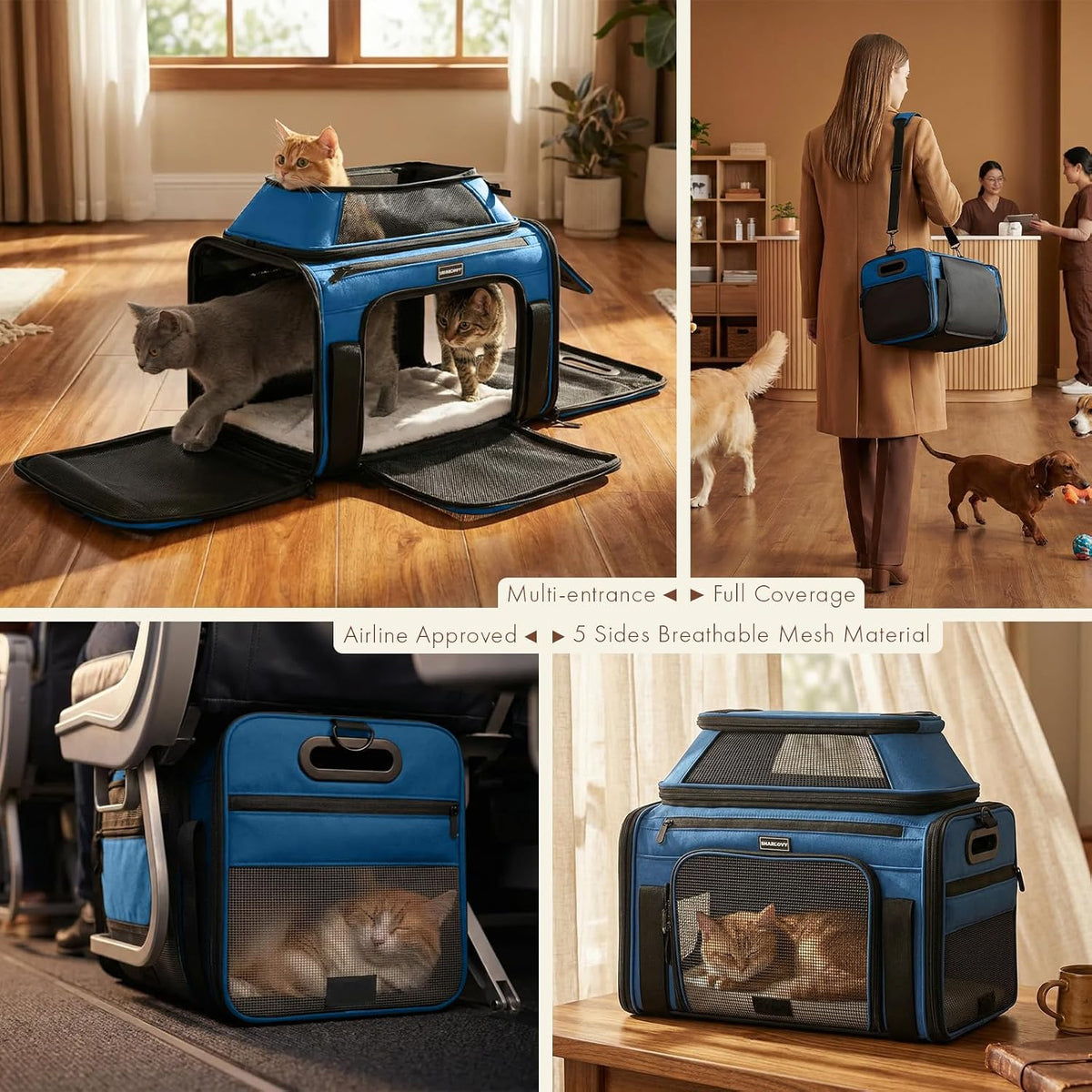 Transportador de mascotas extensible superior con ruedas, ventana p...
