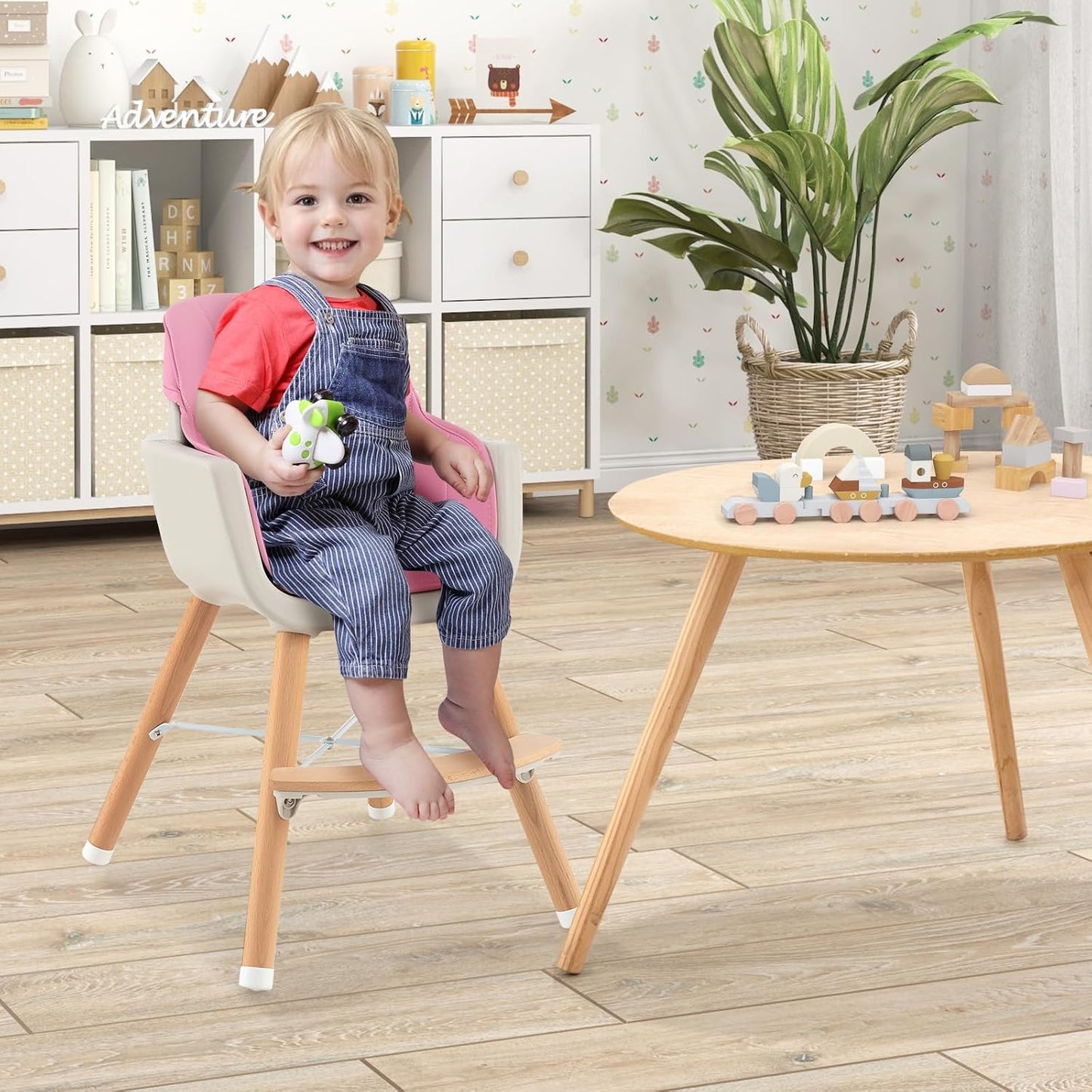 HONEY JOY Silla alta para bebé, silla alta 6 en 1 de madera Eat &am...