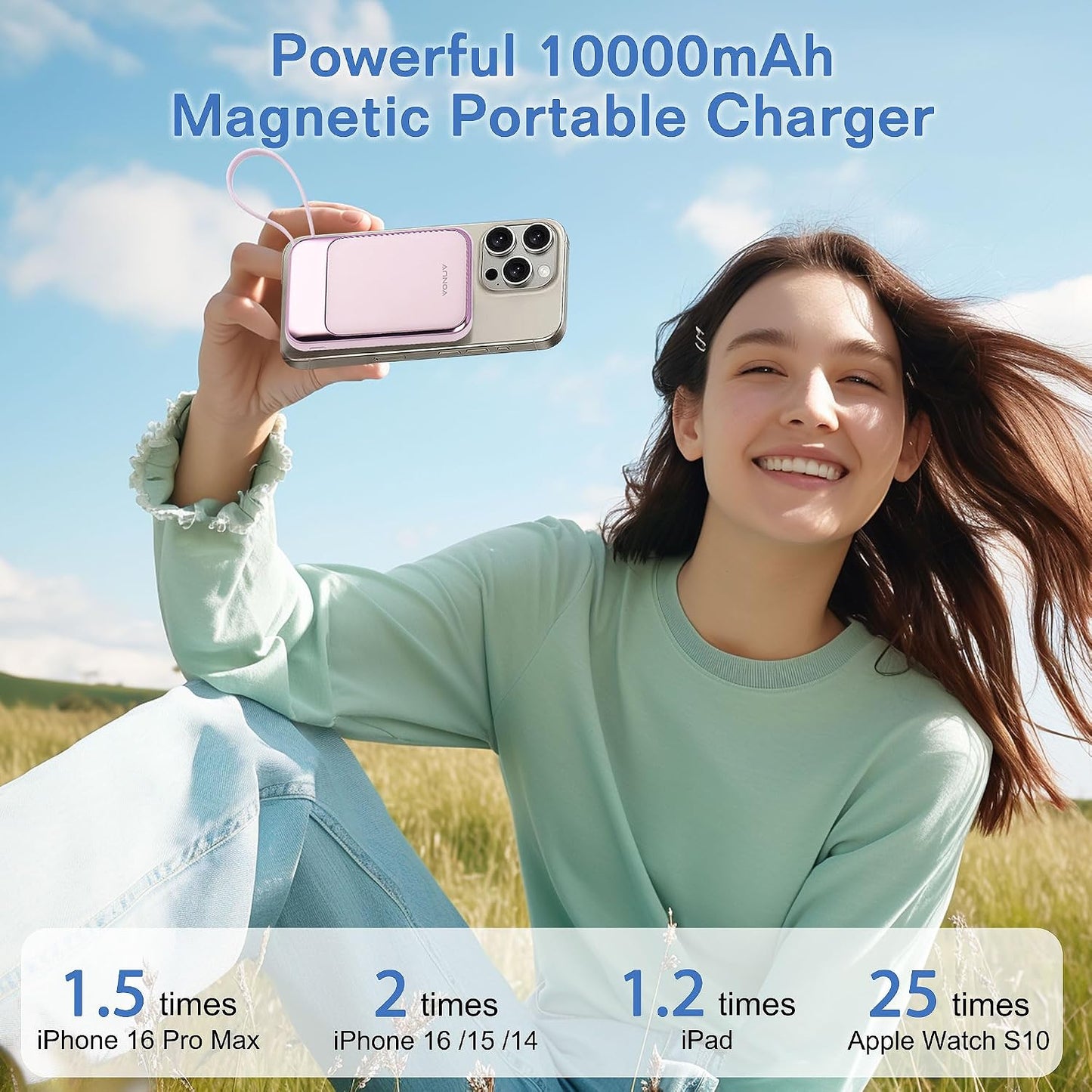 VONUV Banco de energía magnético de 10000mAh, cargador portátil ina...