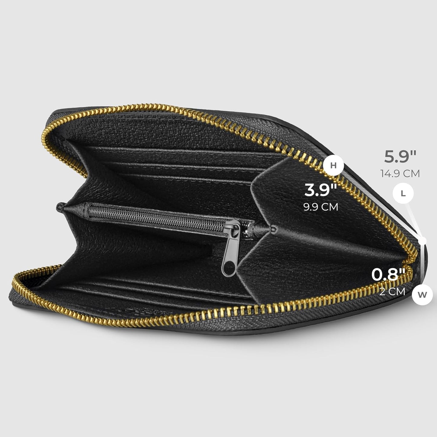 TAKEASY Cartera italiana de cuero metálico genuino para mujer con c...